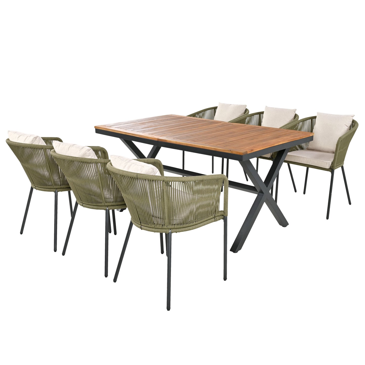 7 Pieces Patio Dining Set, All-Weather Outdoor, Dining Table, Chairs