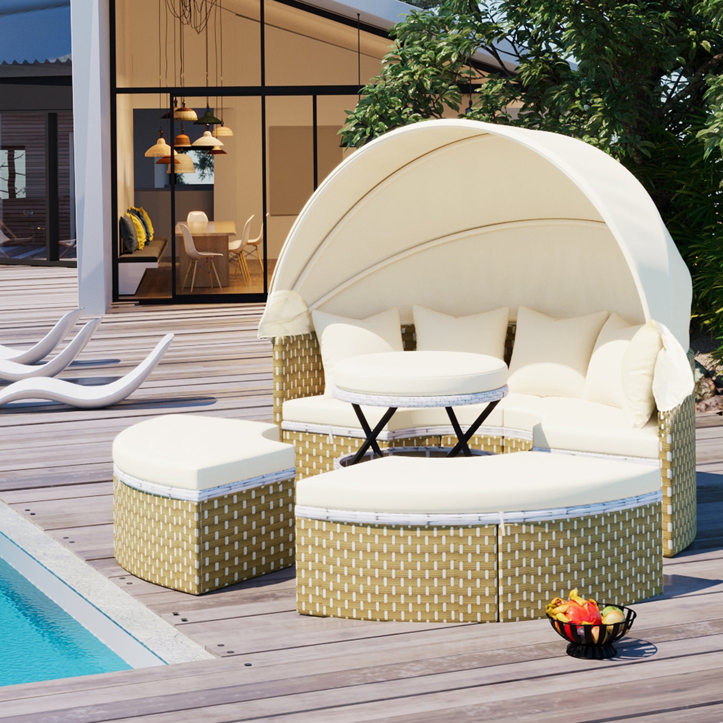 Patio Furniture Round Outdoor Sectional Sofa Set, Daybed