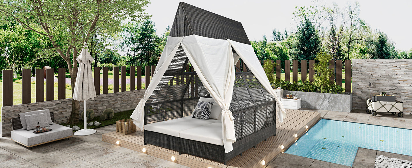 Outdoor Daybed Patio Lounge Bed, Adjustable Backrest