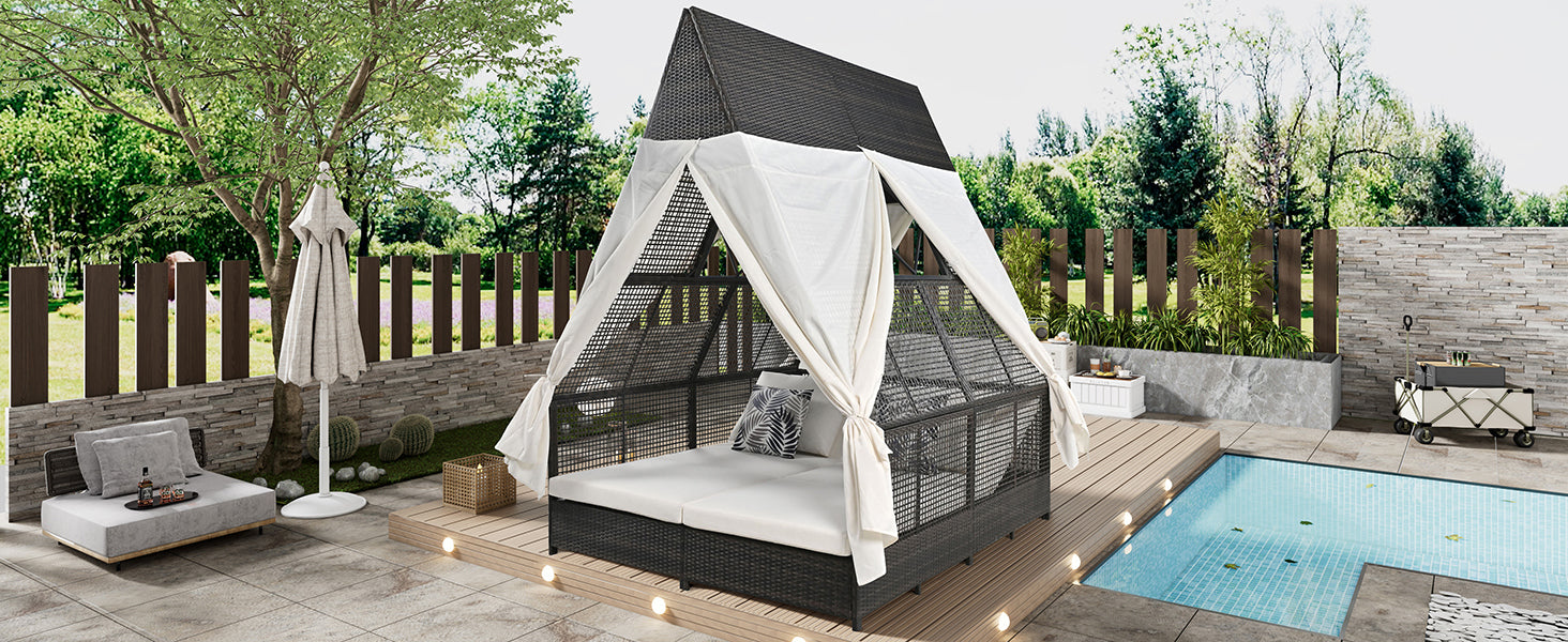 Outdoor Daybed Patio Lounge Bed, Adjustable Backrest