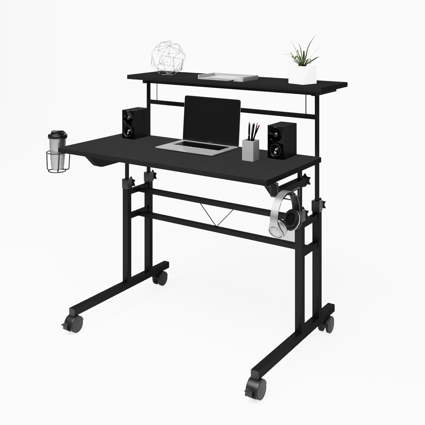Techni Mobili Rolling Desk with Height Adjustable, Moveable Shelf