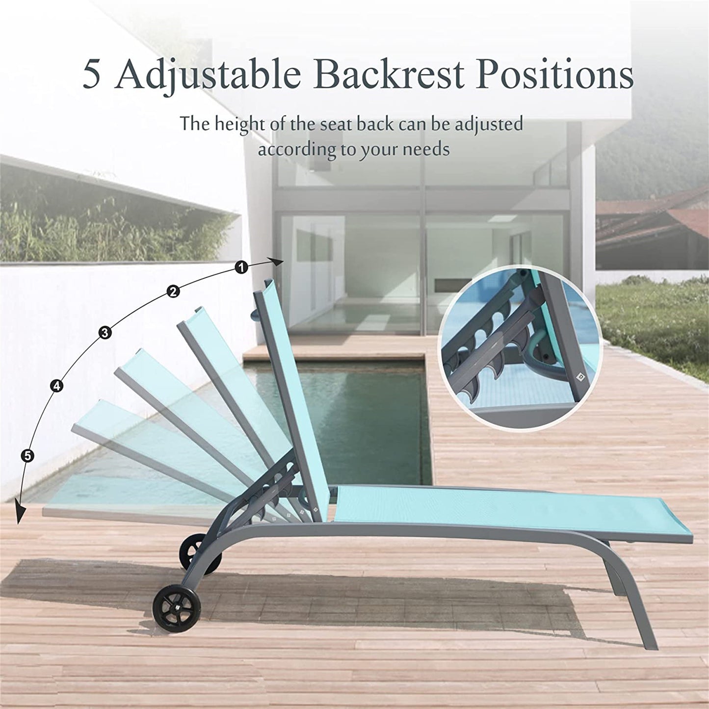 Chaise Lounge Outdoor Set of 3, Lounge Chair, Wheels