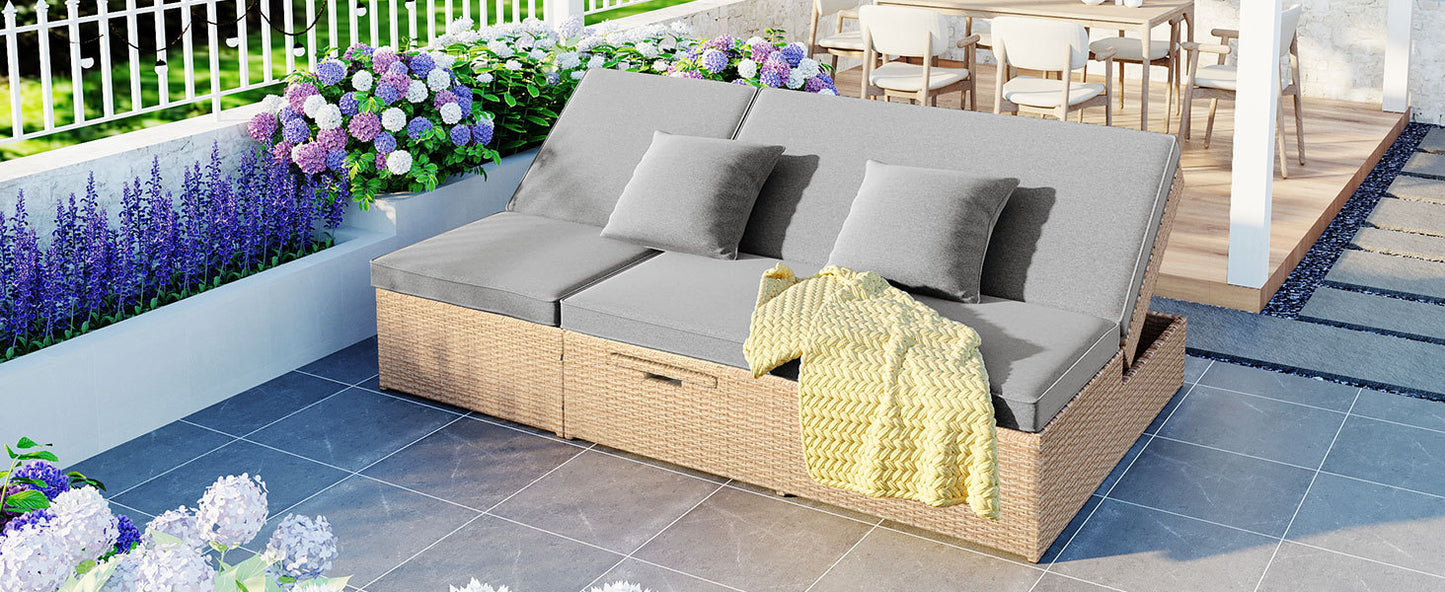 Outdoor Double Patio, Reclining Chairs, Adjustable Backrest Seat