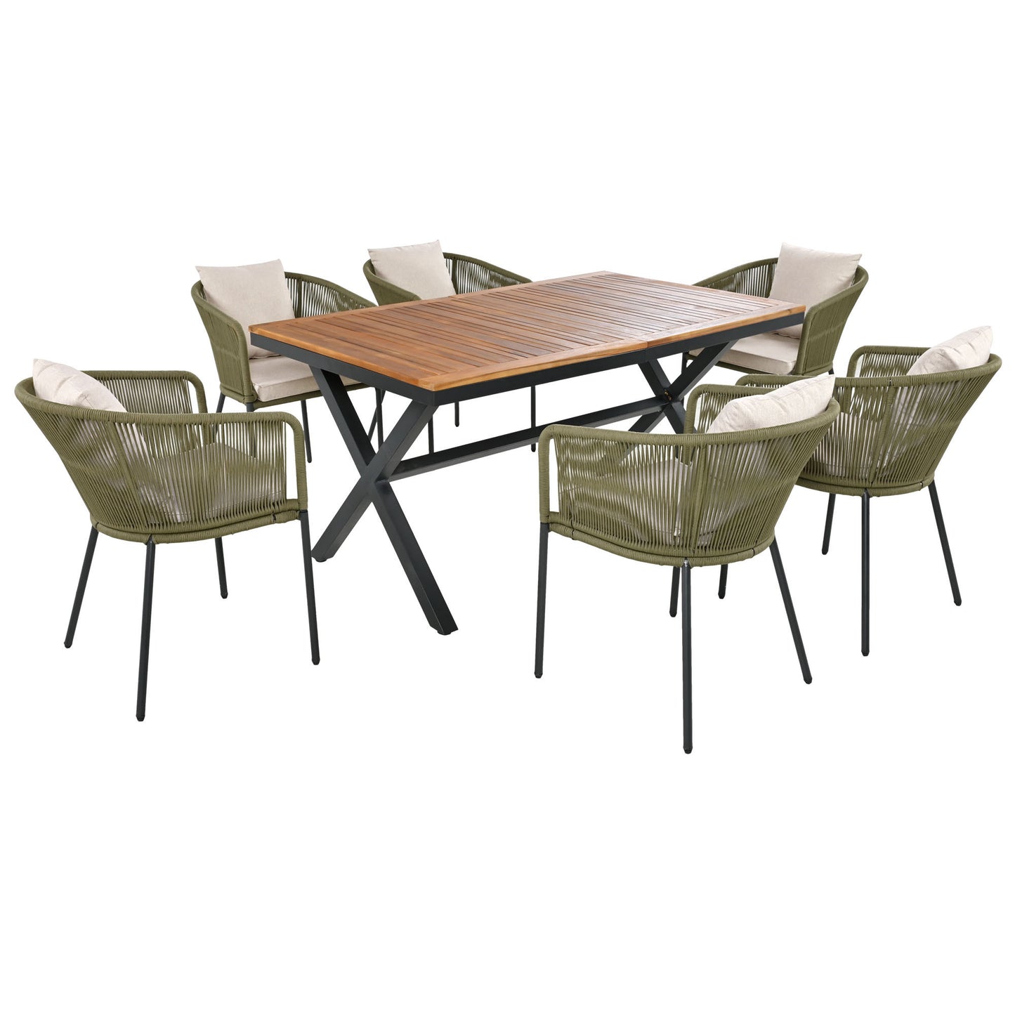 7 Pieces Patio Dining Set, All-Weather Outdoor, Dining Table, Chairs