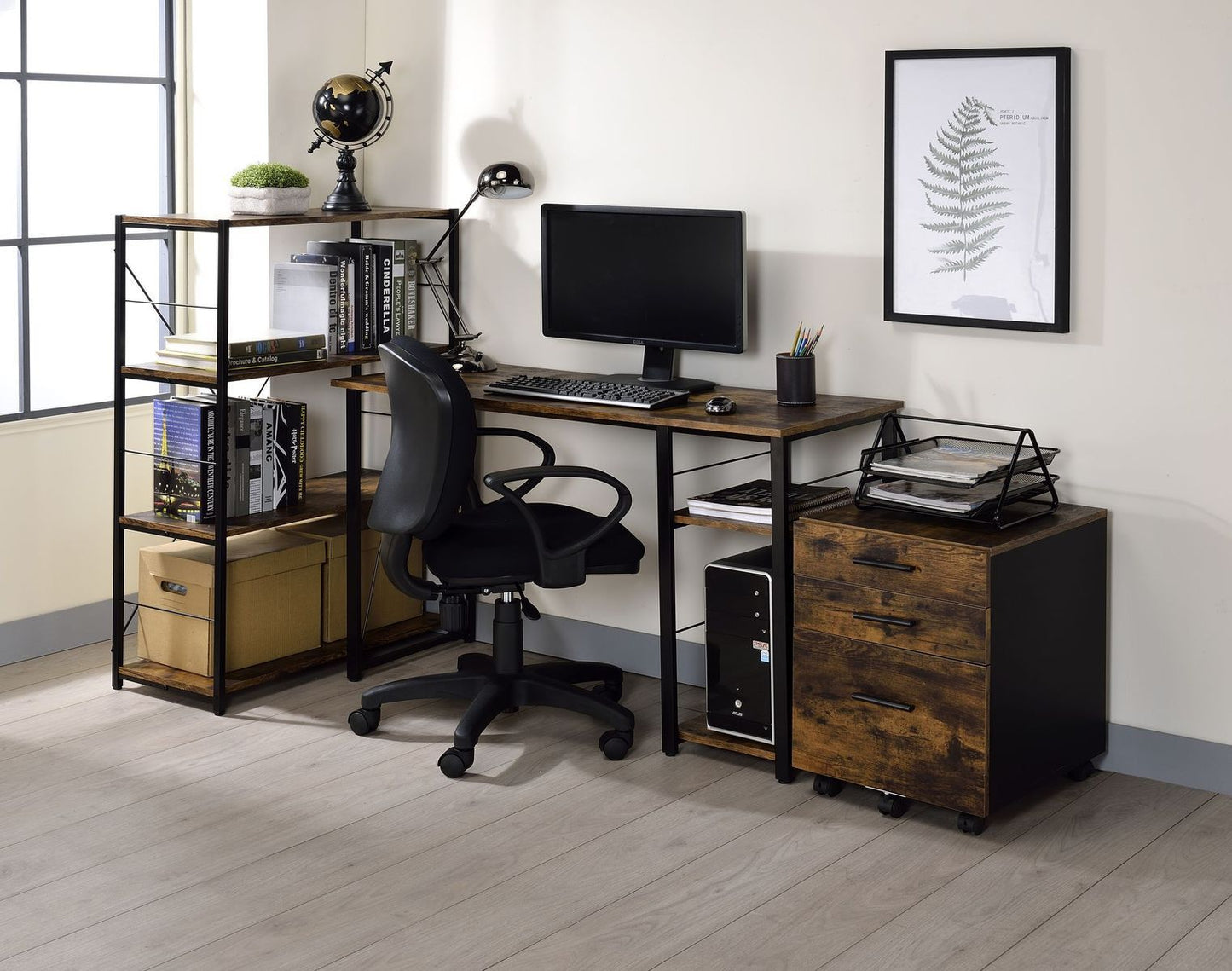 Vadna Writing Desk, Weathered Oak & Black Finish