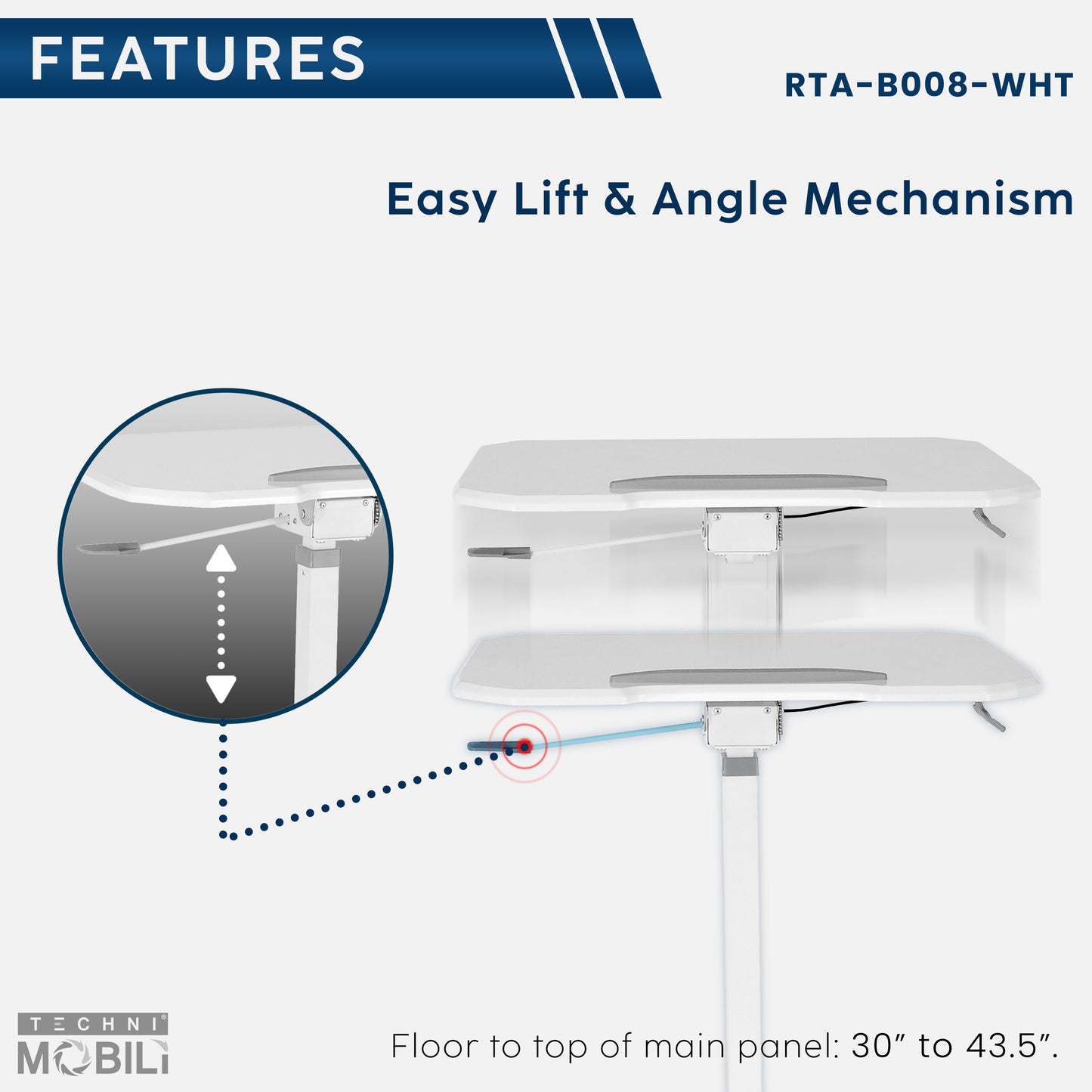Mobile Laptop Computer Stand, Height Adjustable, Tiltable Tabletop