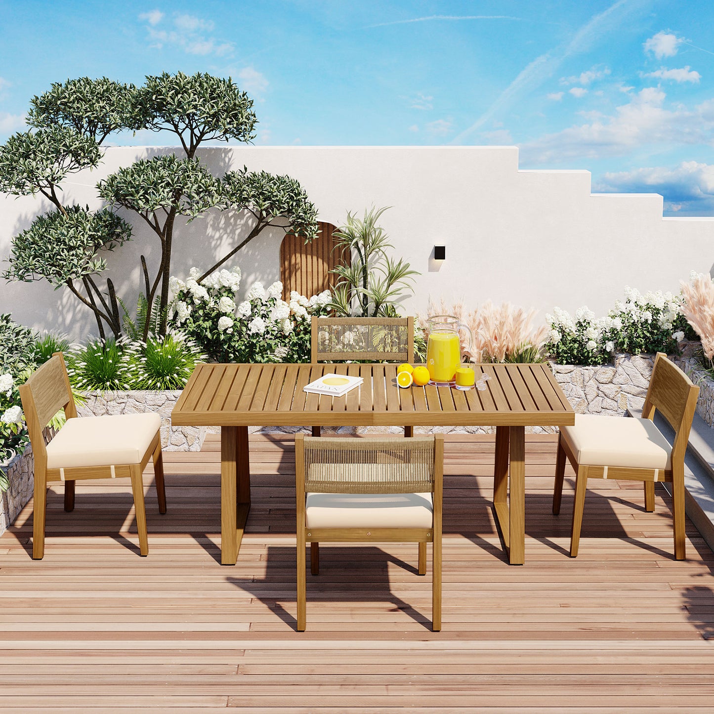 Multi-person Outdoor Dining Table and Chair Set, Thick Cushions
