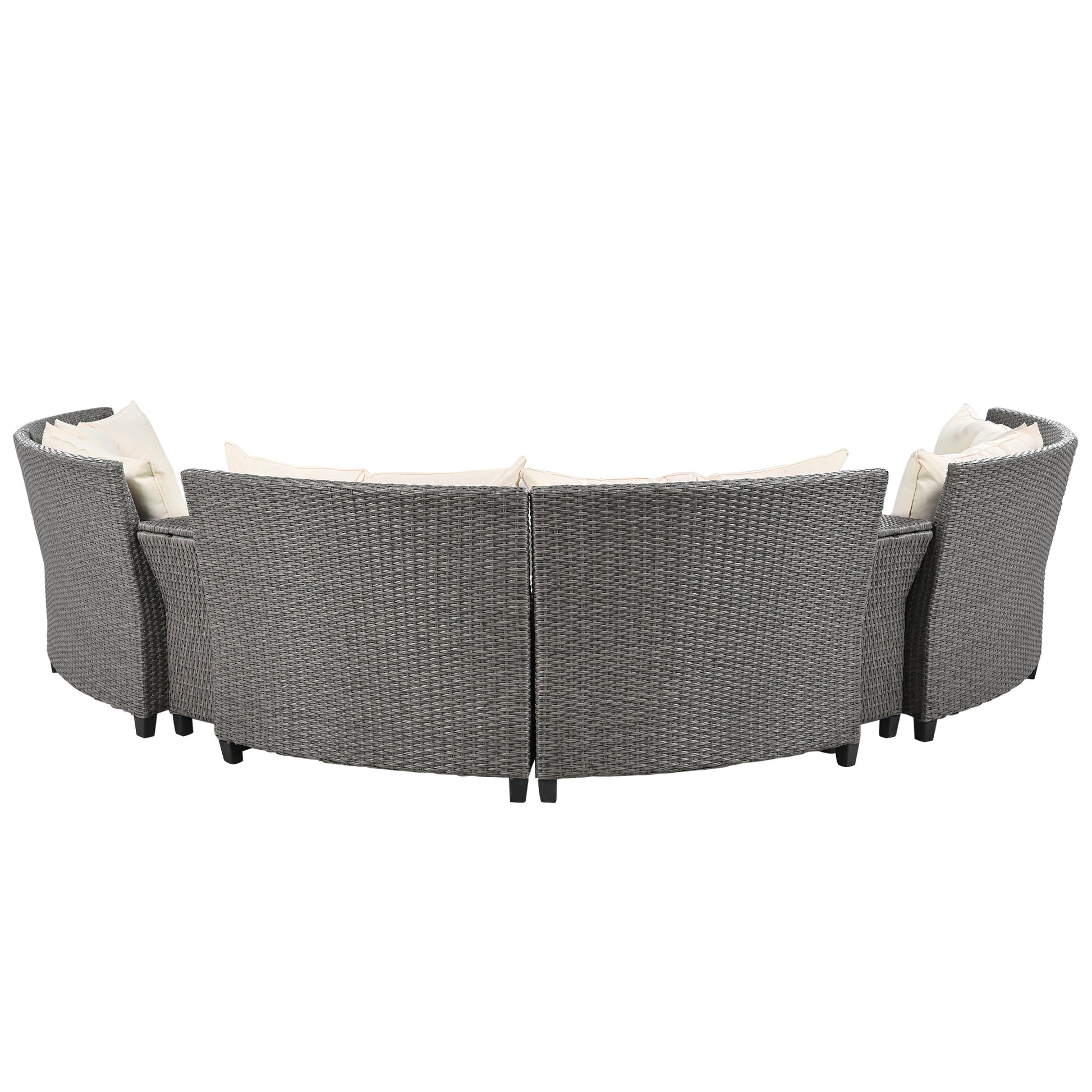 U_Style 6 - Person Fan-shaped Rattan Suit, Table,