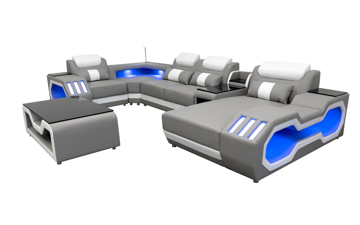 Modern Leather Sectional with Console