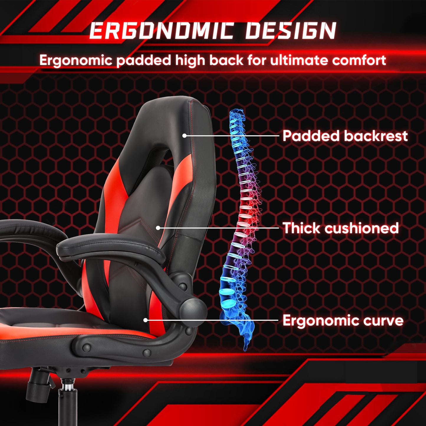 Leather Gaming Chair Ergonomic Office, Lumbar Support, Height Adjustable