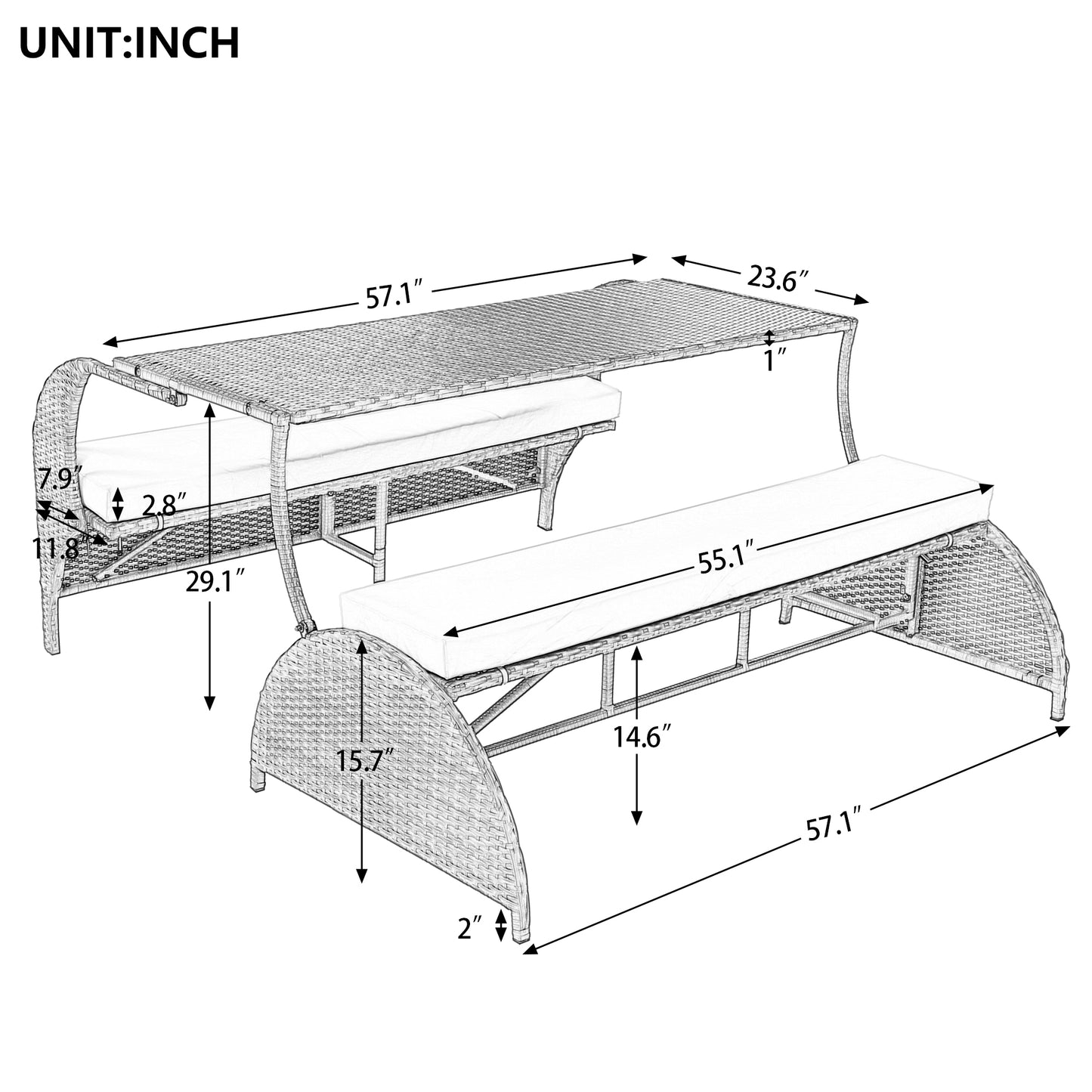 Outdoor Loveseat and Convertible to four seats and a table