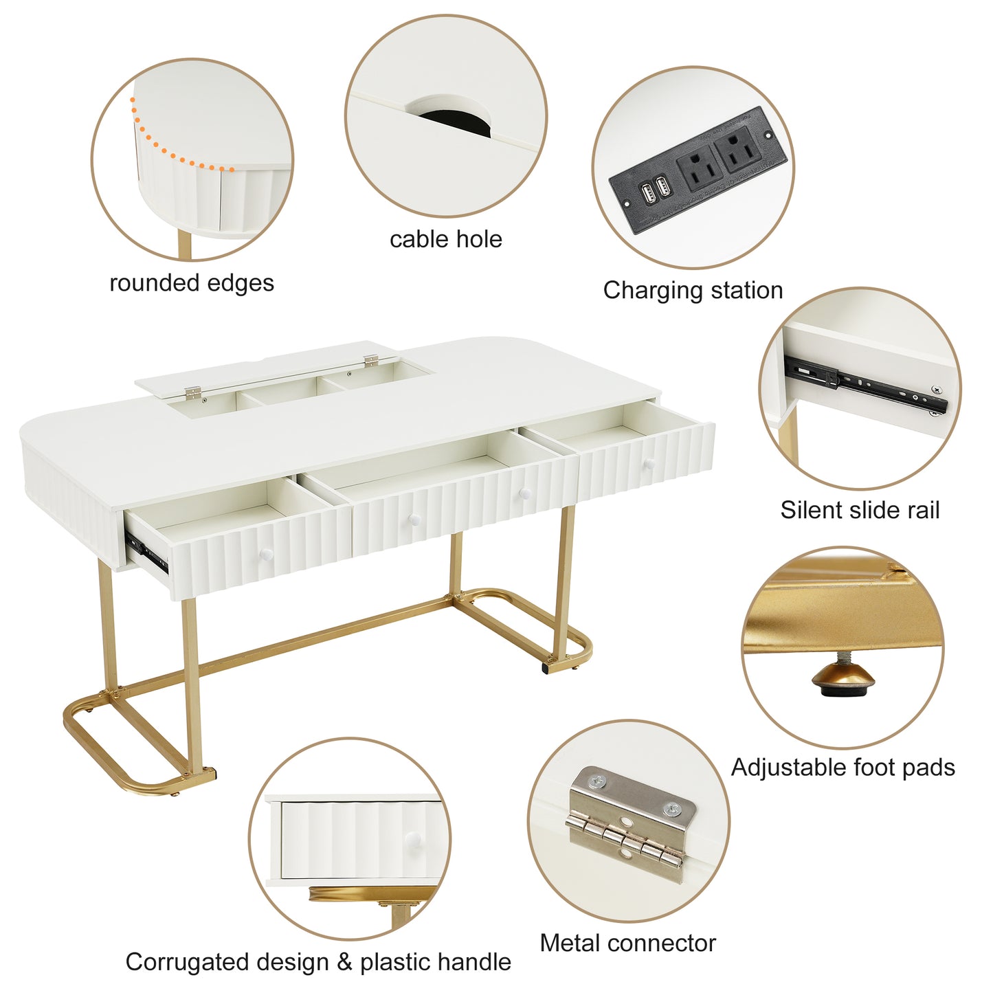 Executive Curved Office Desk, Waveform Fluted Panel Design