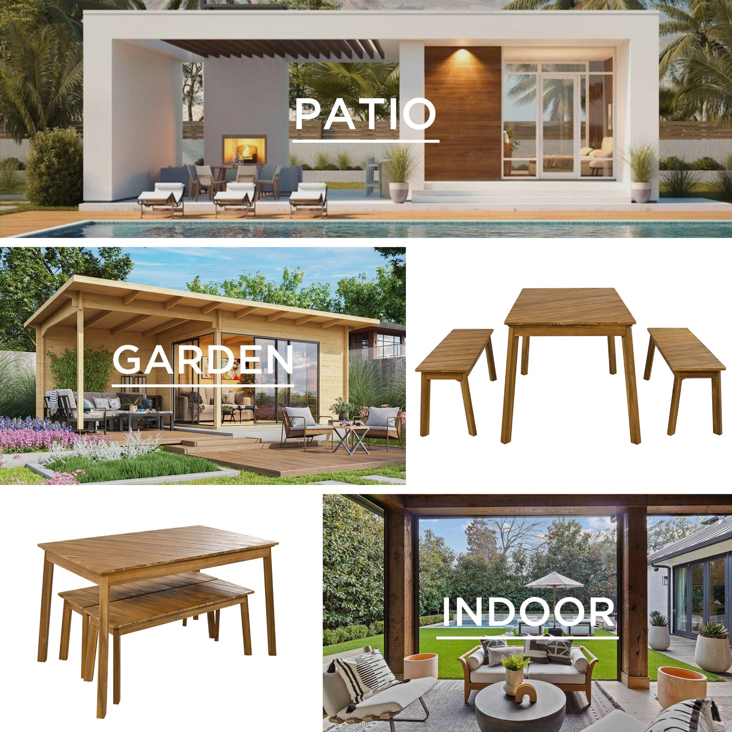 3 Pieces Acacia Wood Dining Set For Outdoor & Indoor Furniture