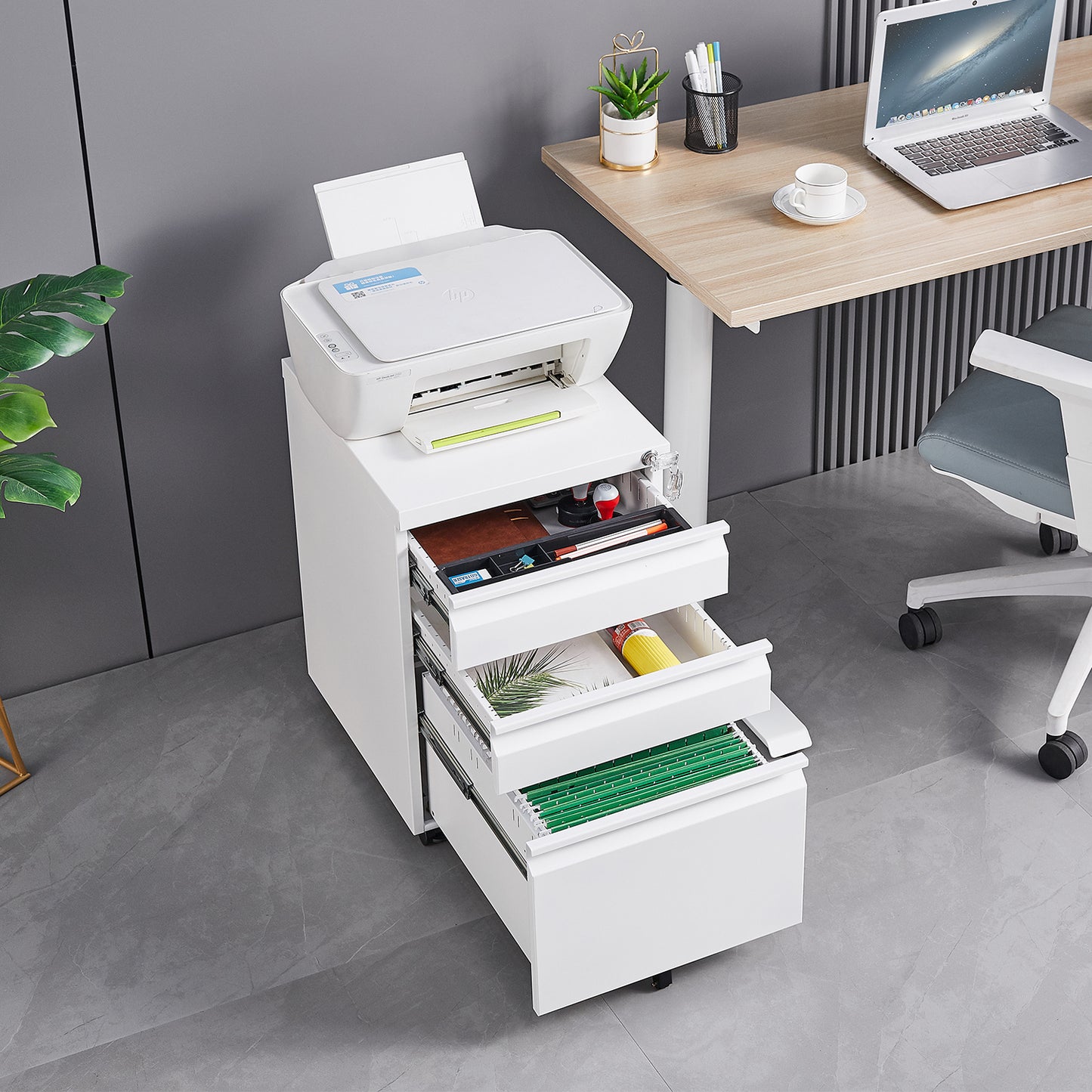 3-Drawer Mobile File Cabinet with Lock, Office Storage