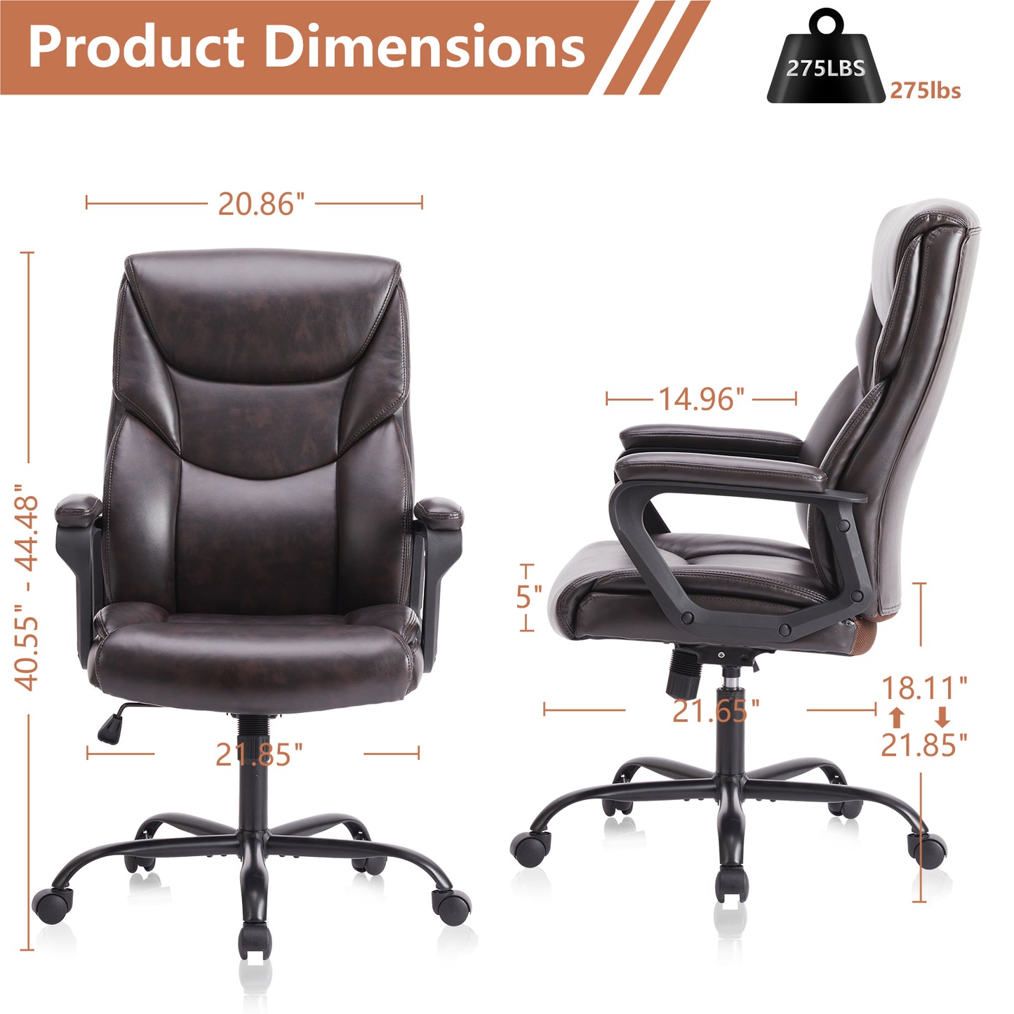 Home Office Chair Ergonomic Leather with Armrests