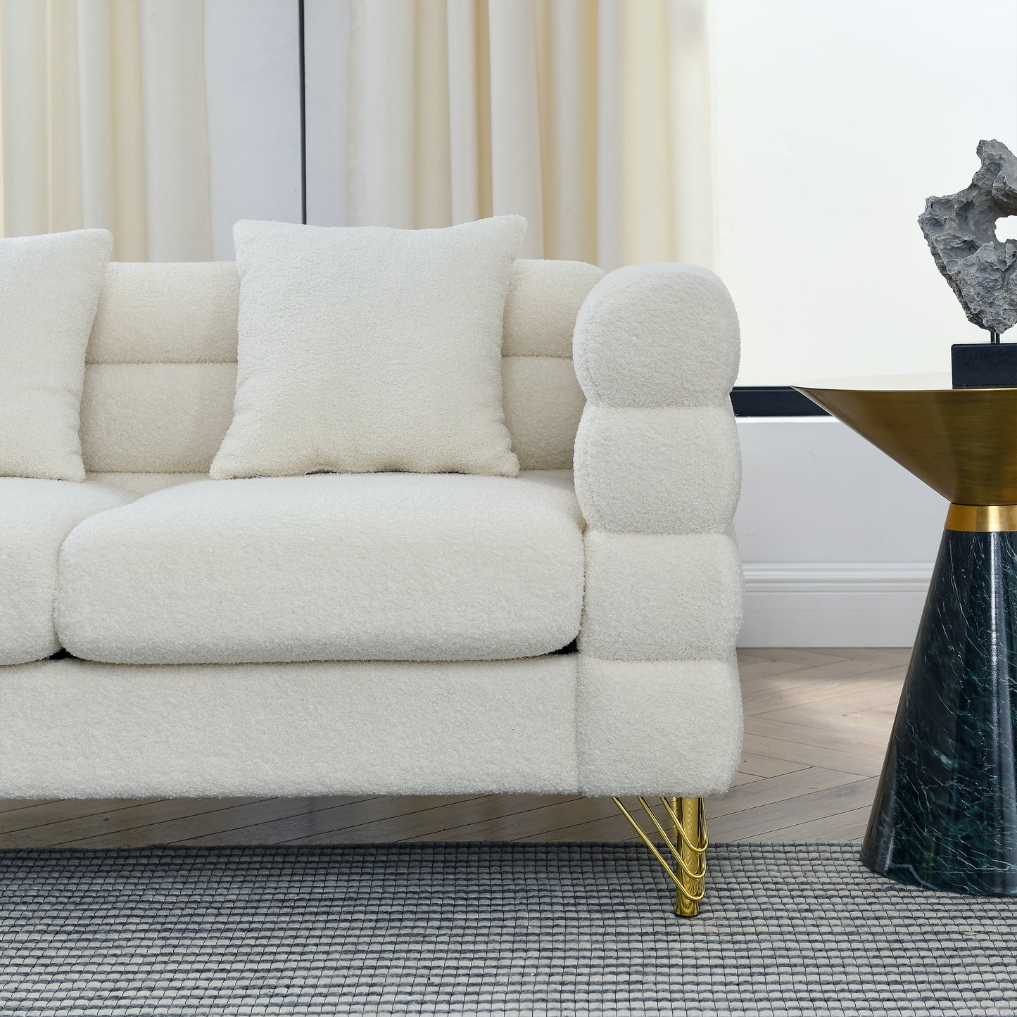 3-Seater Sectional Sofa White Teddy Ivory