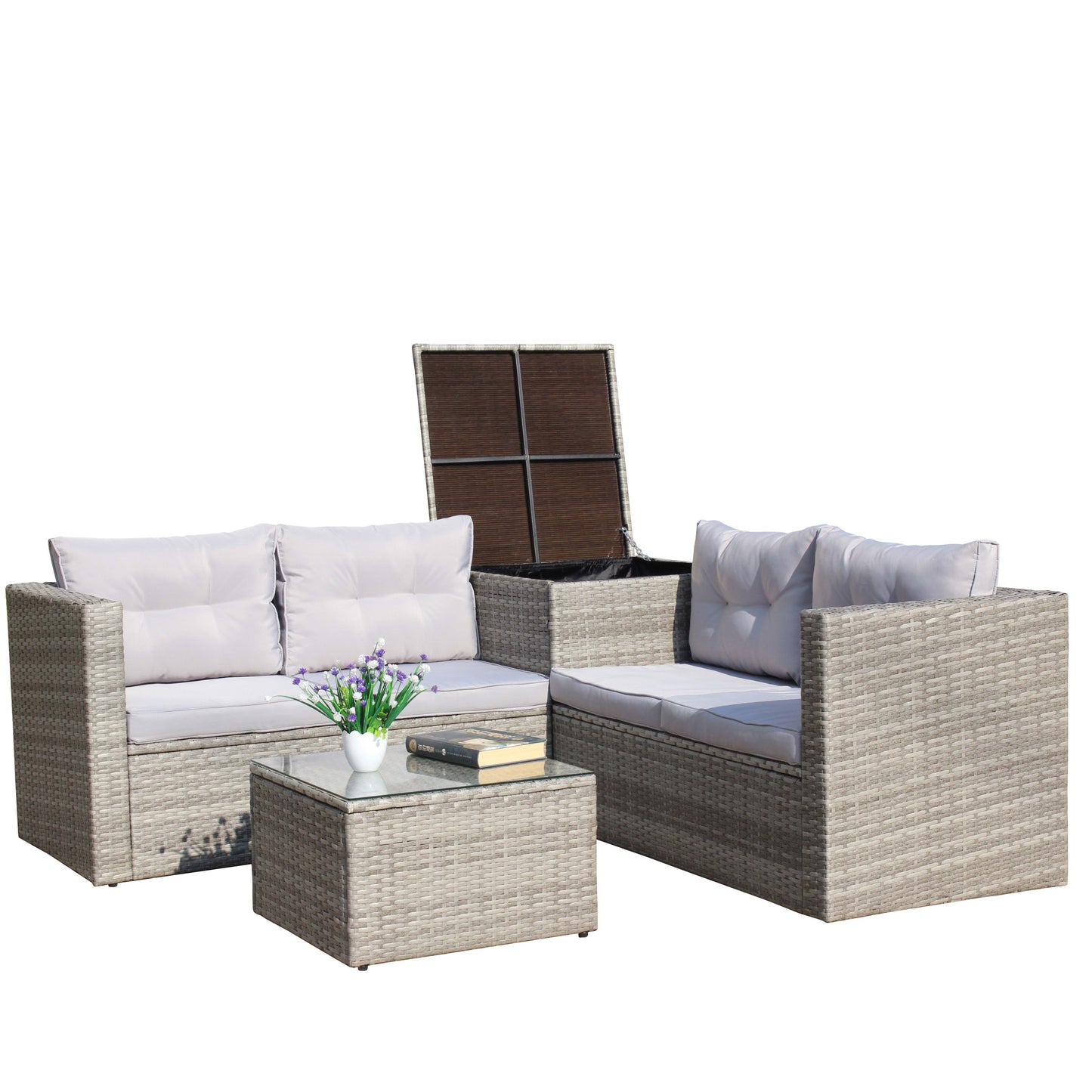 4 Piece Patio Sectional Outdoor Furniture Sofa Set, Storage