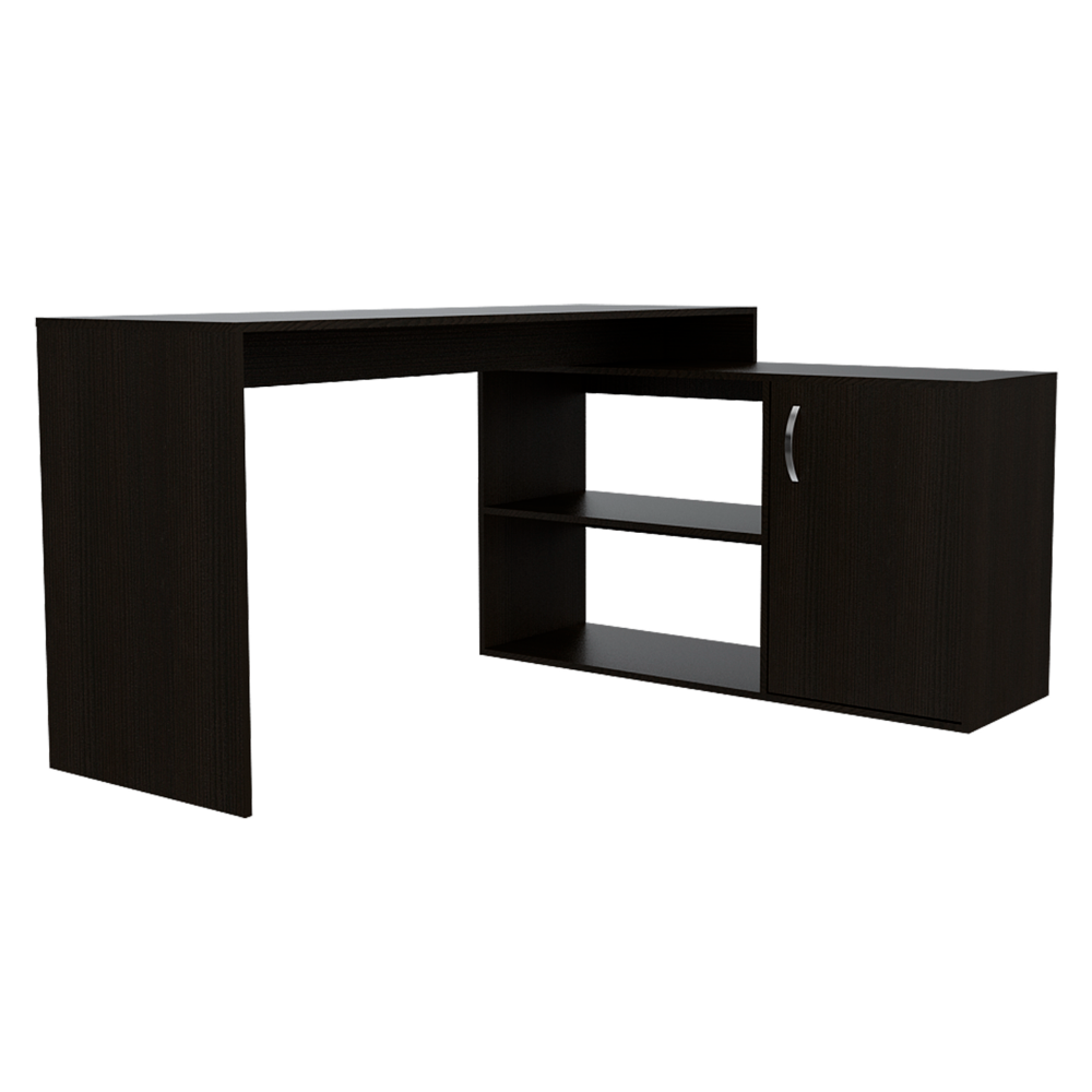 L-Shaped Computer Desk with Open & Closed Storages -Black