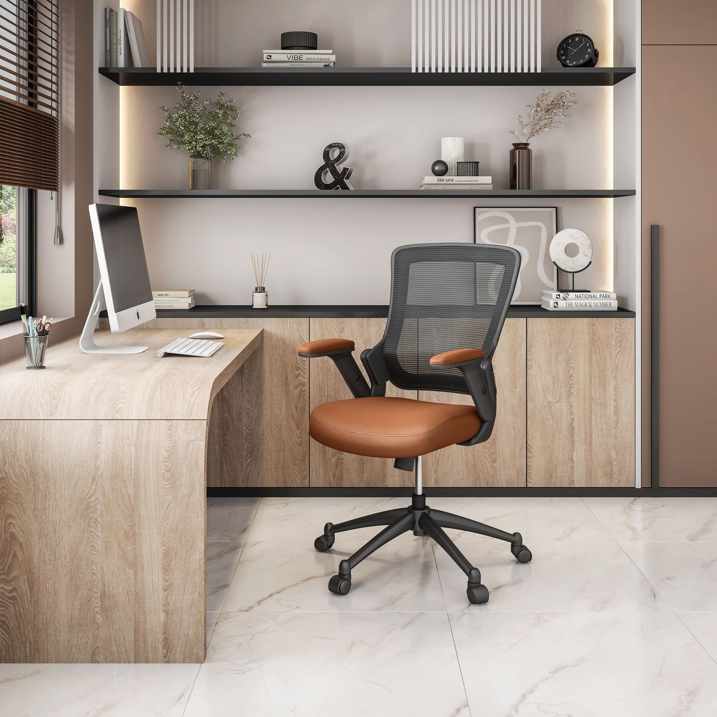Mesh Task Office Chair with Height Adjustable Arms, Brown