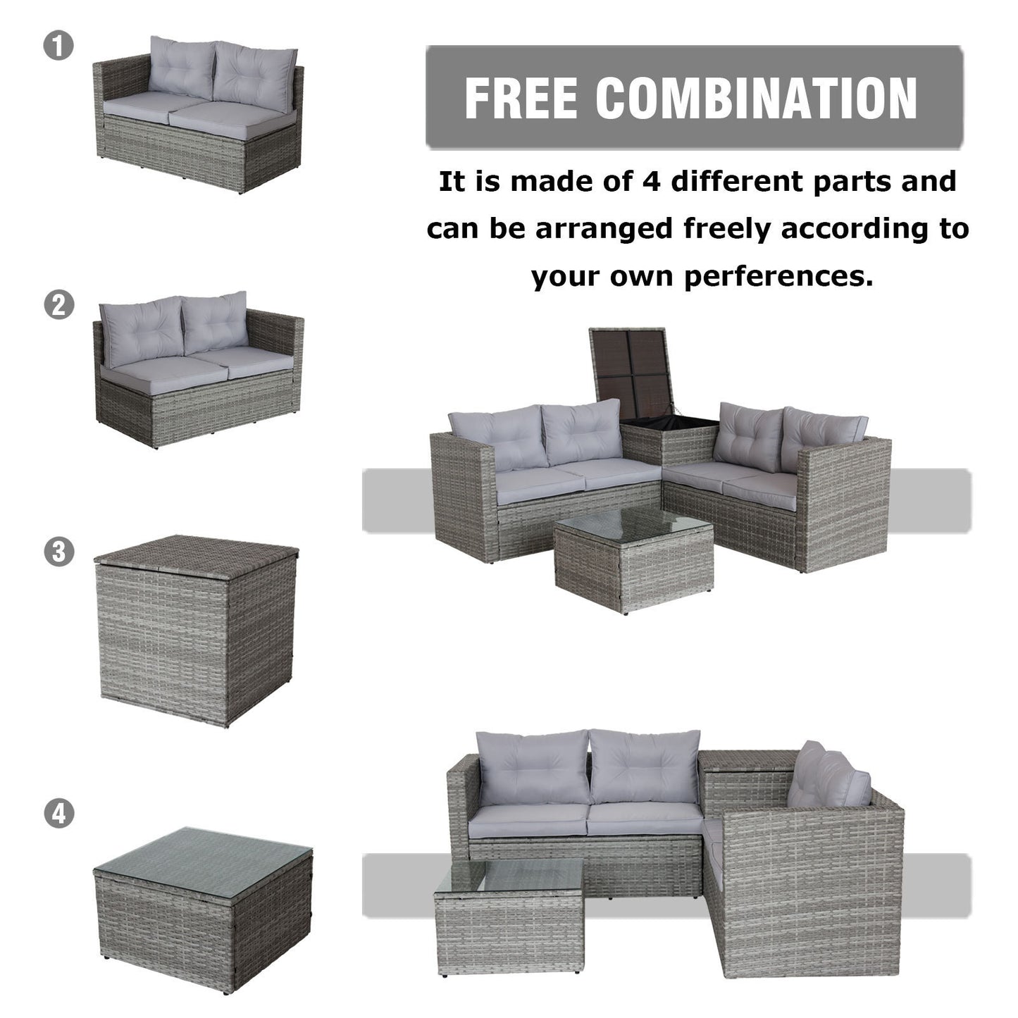 4 Piece Patio Sectional Outdoor Furniture with Storage Box
