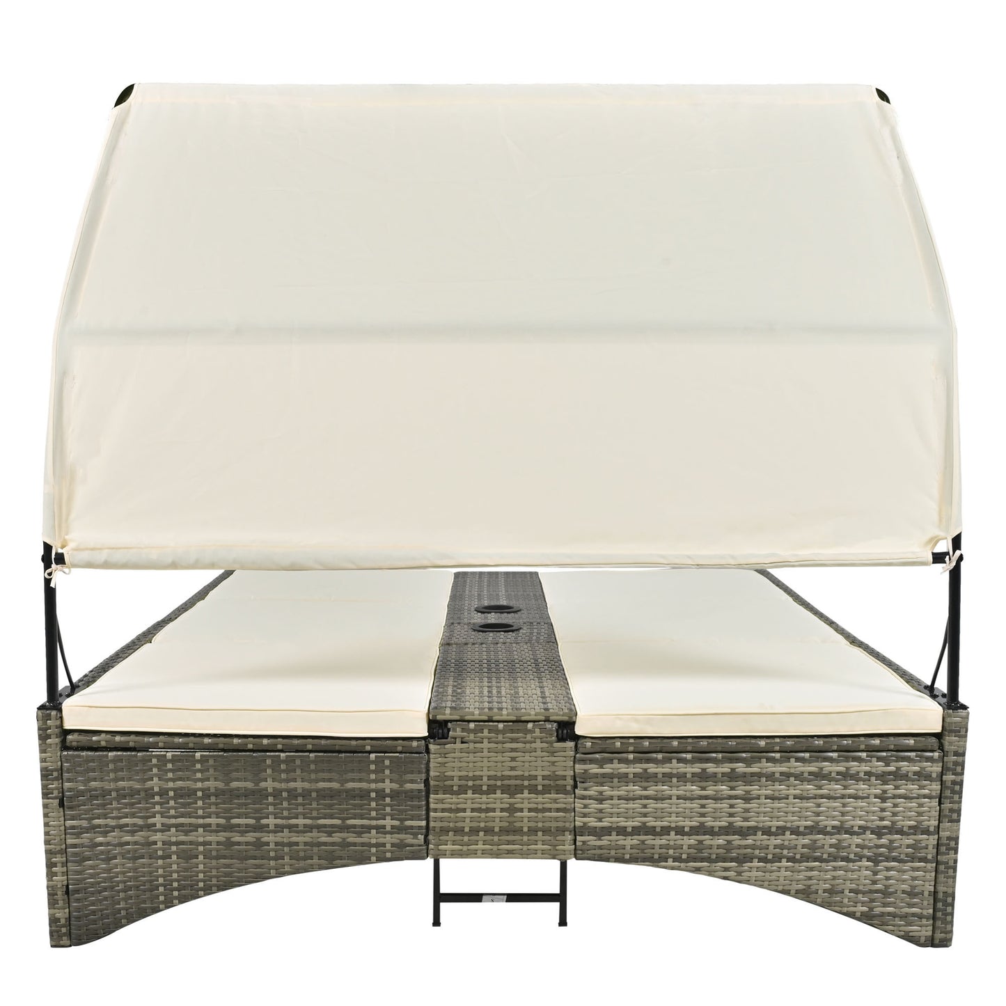 Patio Daybed Outdoor Daybed, Shelter Roof, Adjustable Backrest, Storage Box