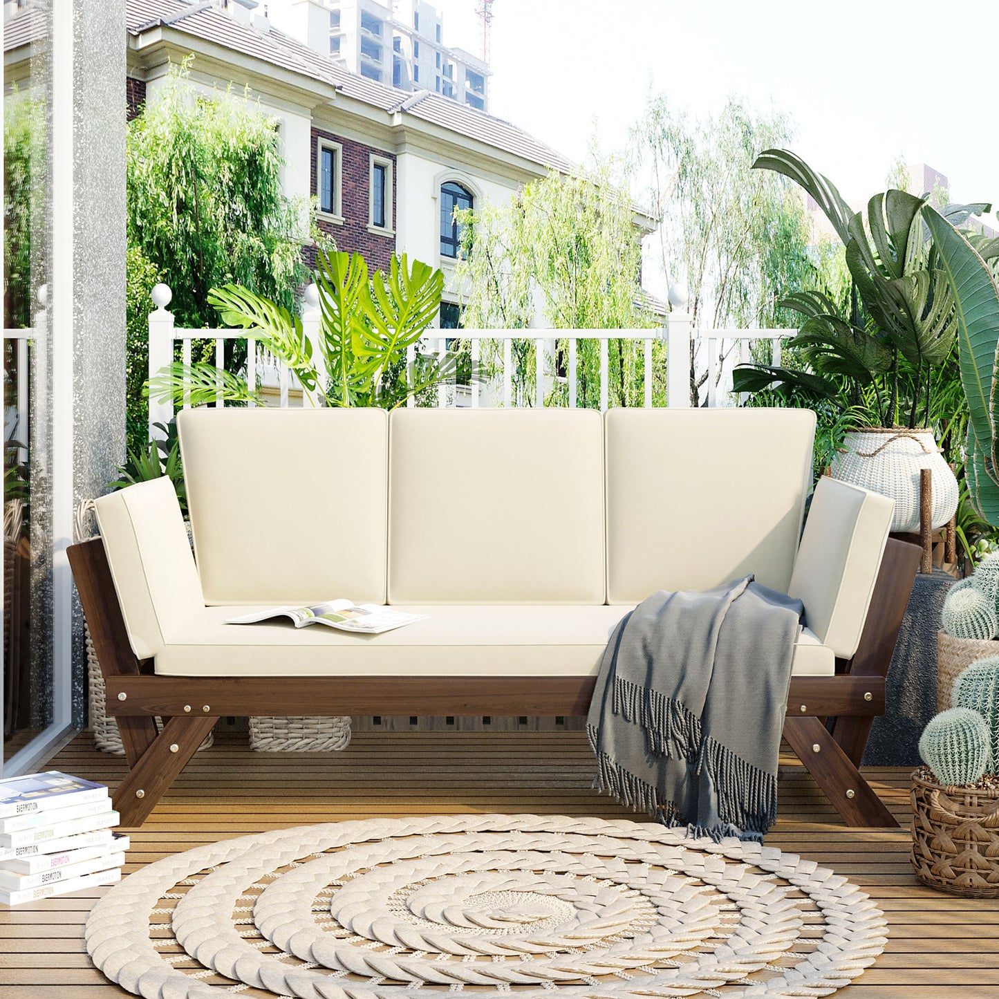 Outdoor Adjustable Patio, Daybed Sofa Chaise Lounge, Cushions