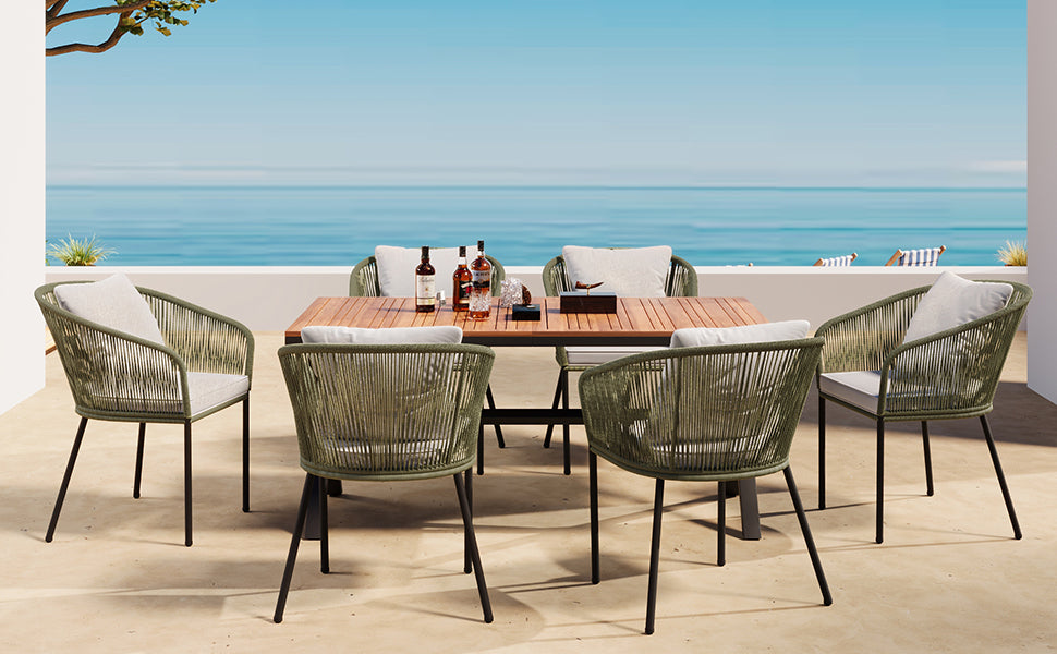 7 Pieces Patio Dining Set, All-Weather Outdoor, Dining Table, Chairs