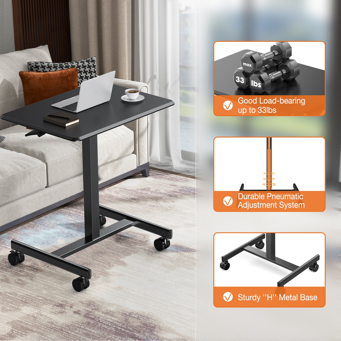 Small Mobile Rolling Standing Desk Laptop Computer Cart for Home
