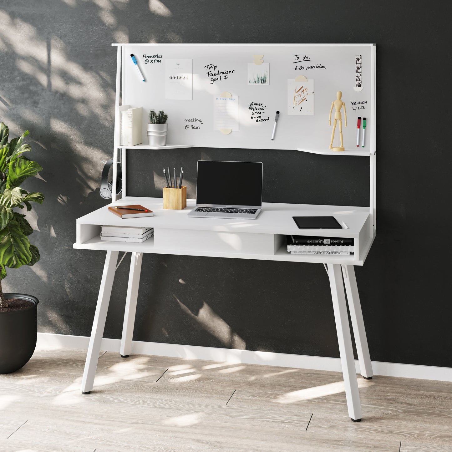 Mobili Study Computer Desk with Storage & Magnetic Dry Erase