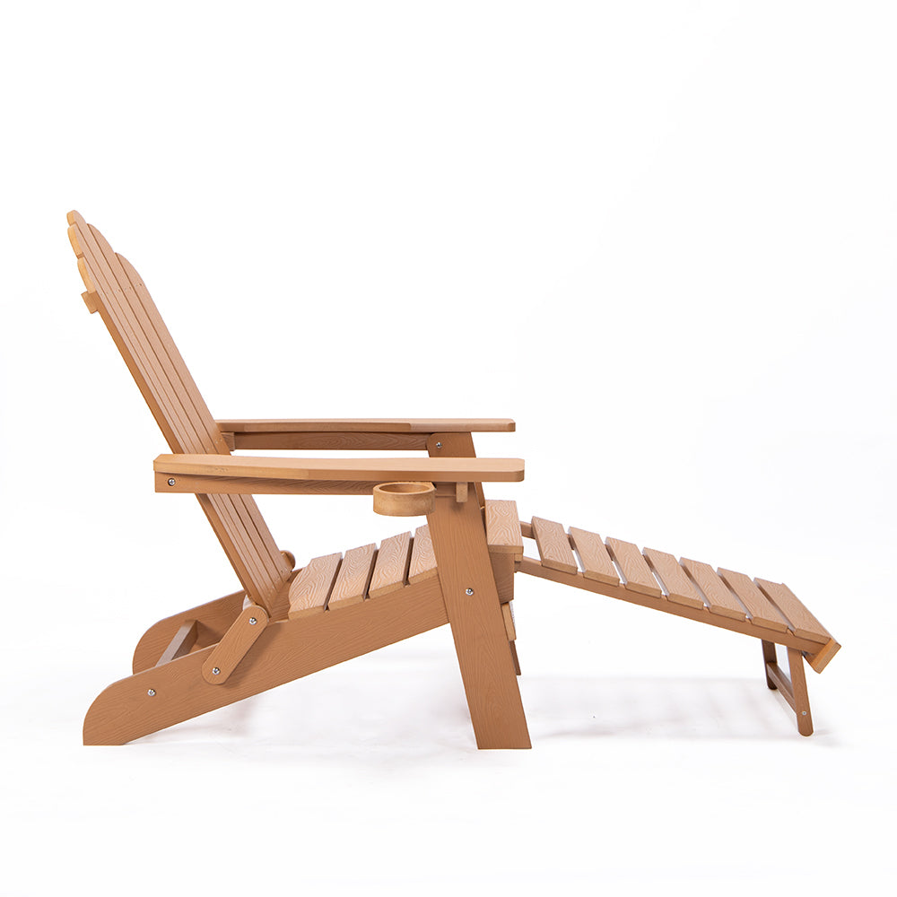 Folding Adirondack Chair with Pullout Ottoman with Cup Holder