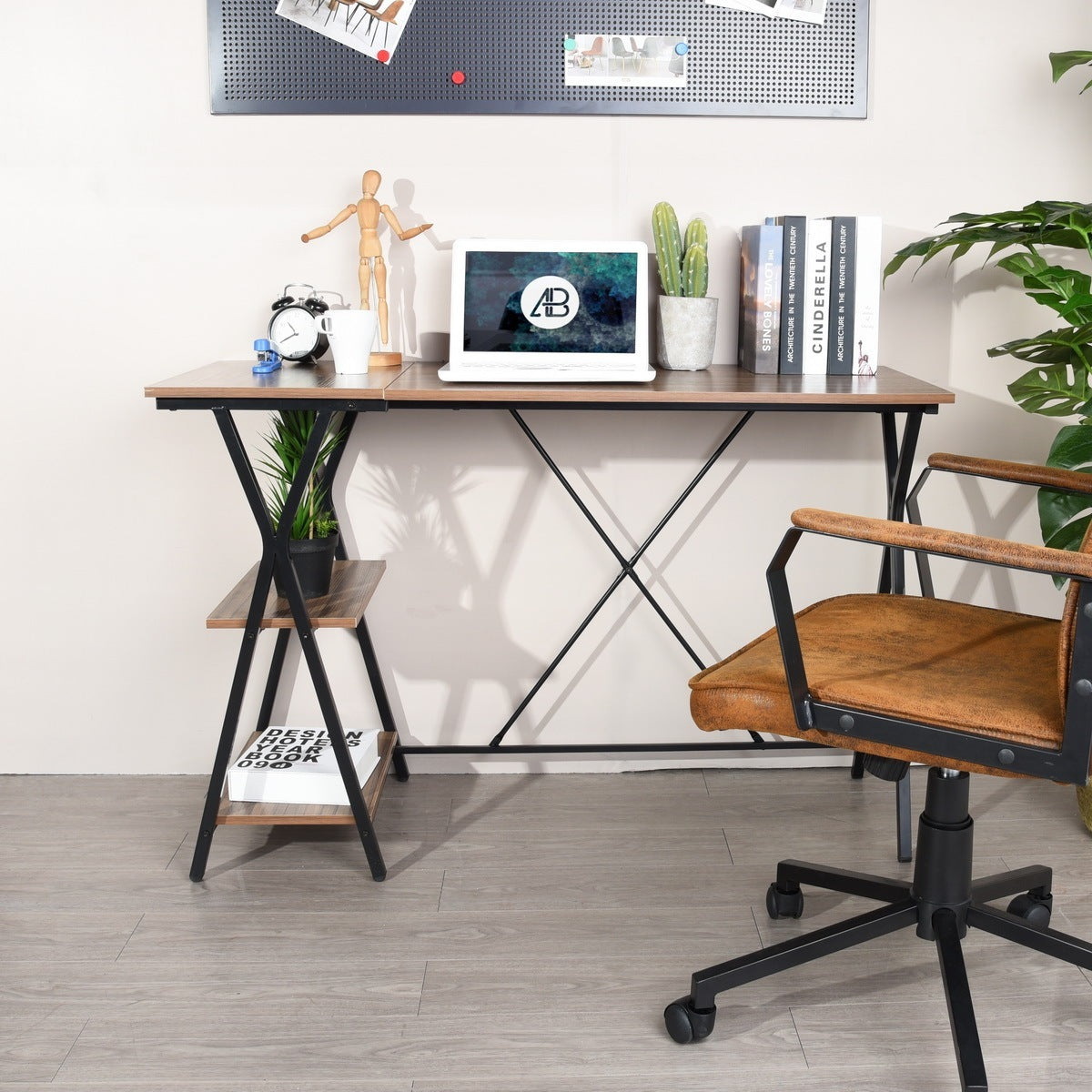 Computer Desk with 2 layers - BROWN & BLACK
