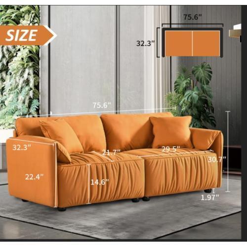 Tech Cloth Sofa Loveseat, Deep Seat, Hardwood Frame, Orange