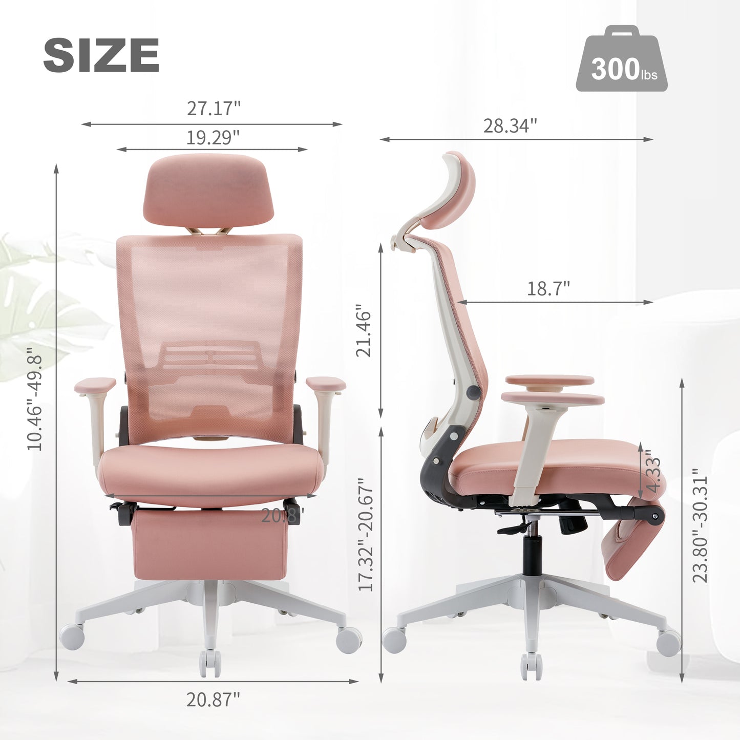 High Back Office Chair tilt function, pink