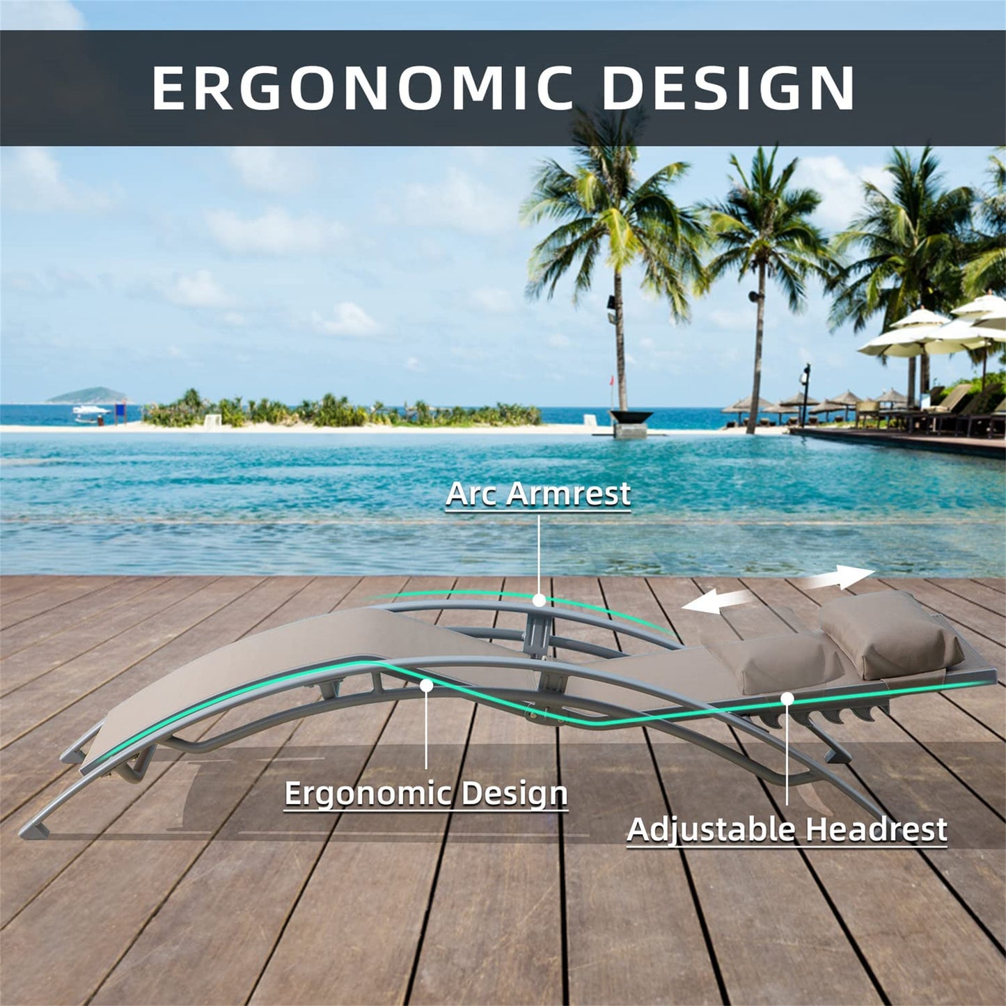 3 Adjustable Chairs, Metal Table (Khaki, 2 Chairs + 1 Table)