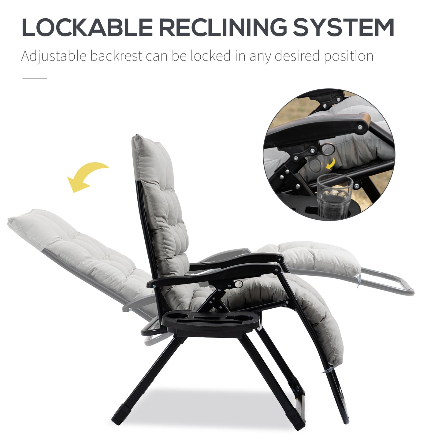 Zero Gravity Chair, Folding Reclining Lounge Chair, Padded Cushion, Side Tray