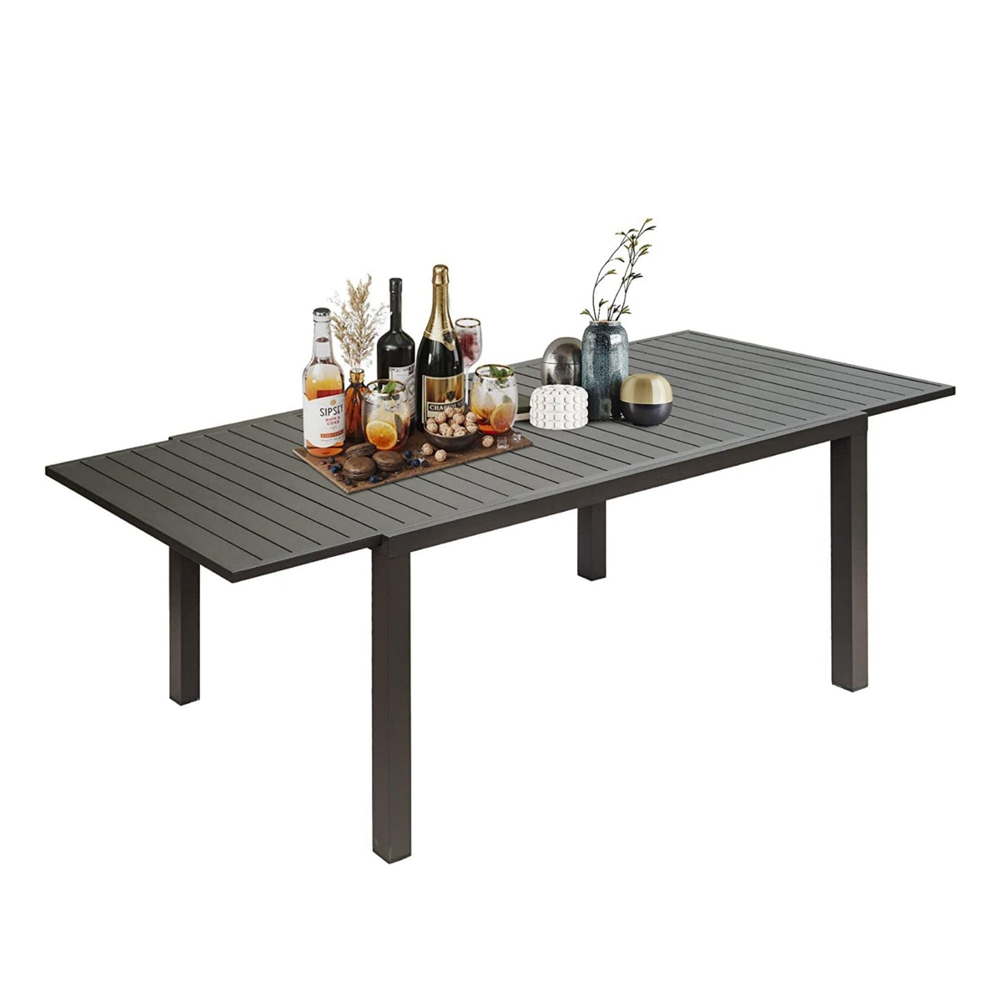 Patio Dining Expandable Table, Metal Aluminum Outdoor, for 6-8 Person