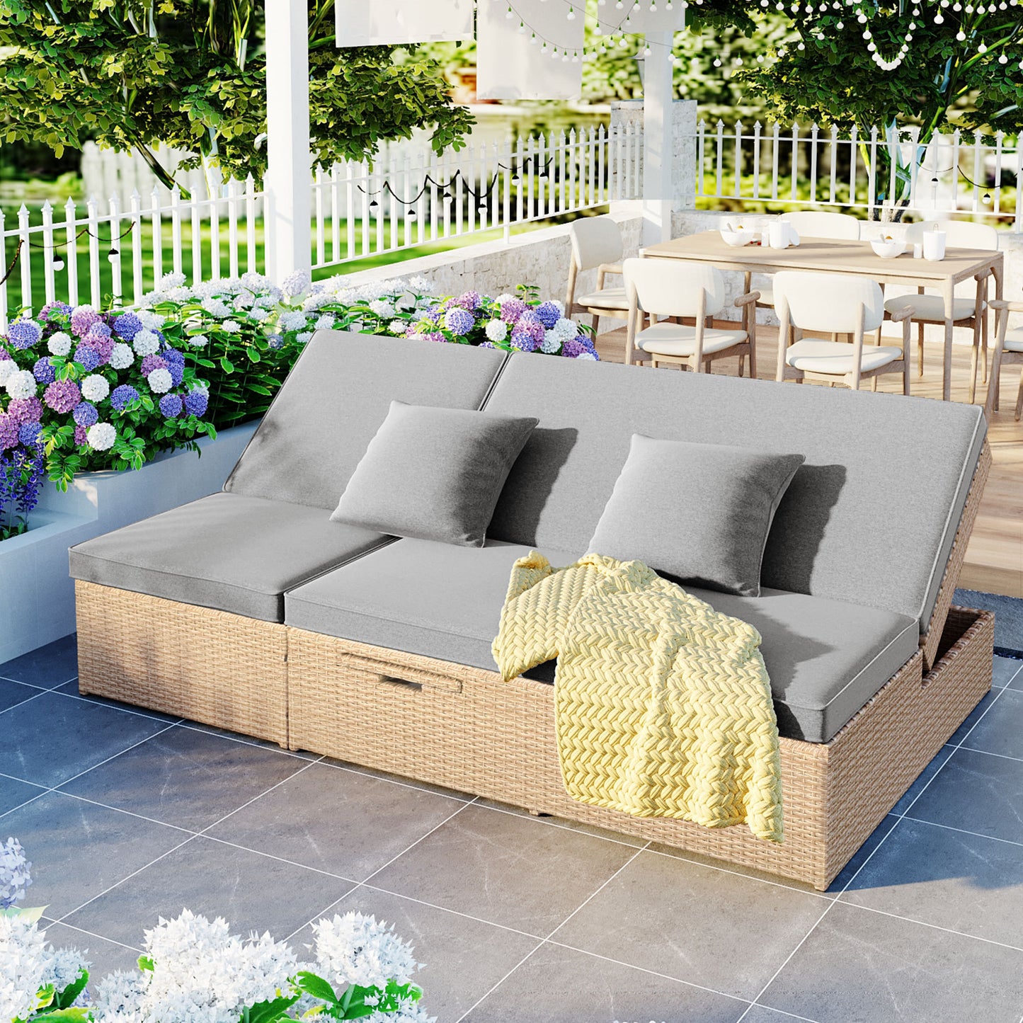 Outdoor Double Patio, Reclining Chairs, Adjustable Backrest Seat