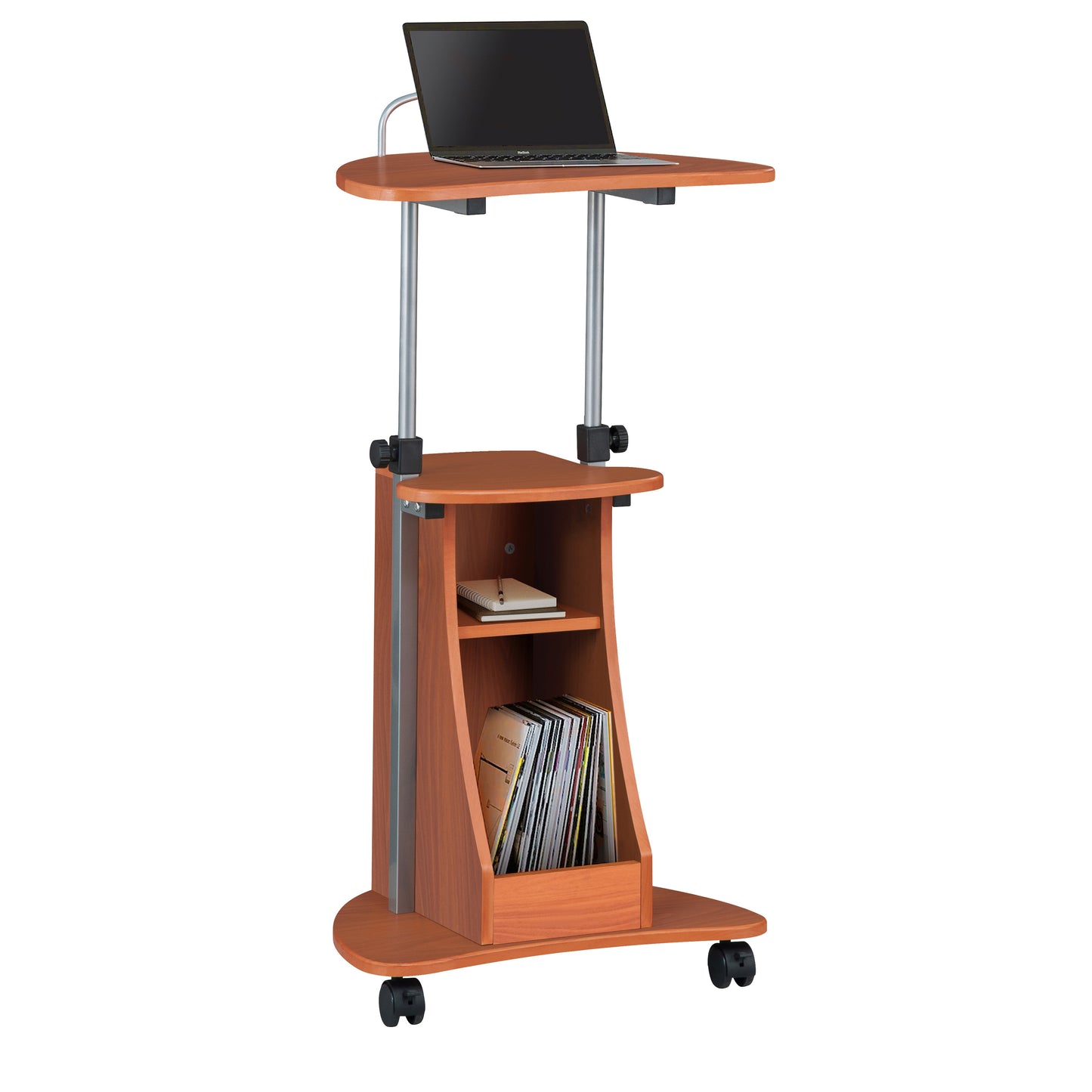Techni Mobili Sit-to-Stand Rolling Adjustable Height Laptop Cart, Storage