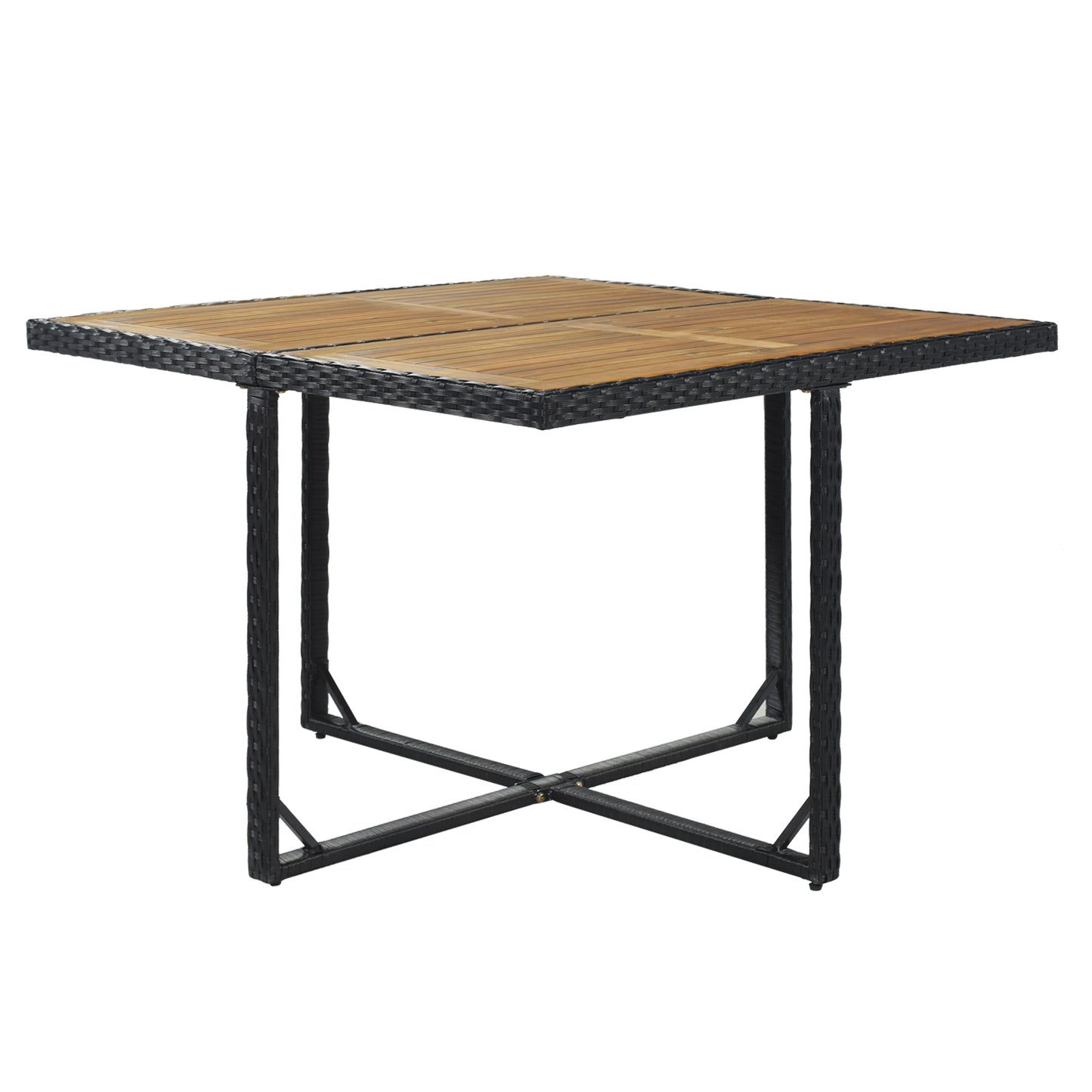 9-Piece Dining Set, Wood Tabletop, Black Rattan, Beige Cushion