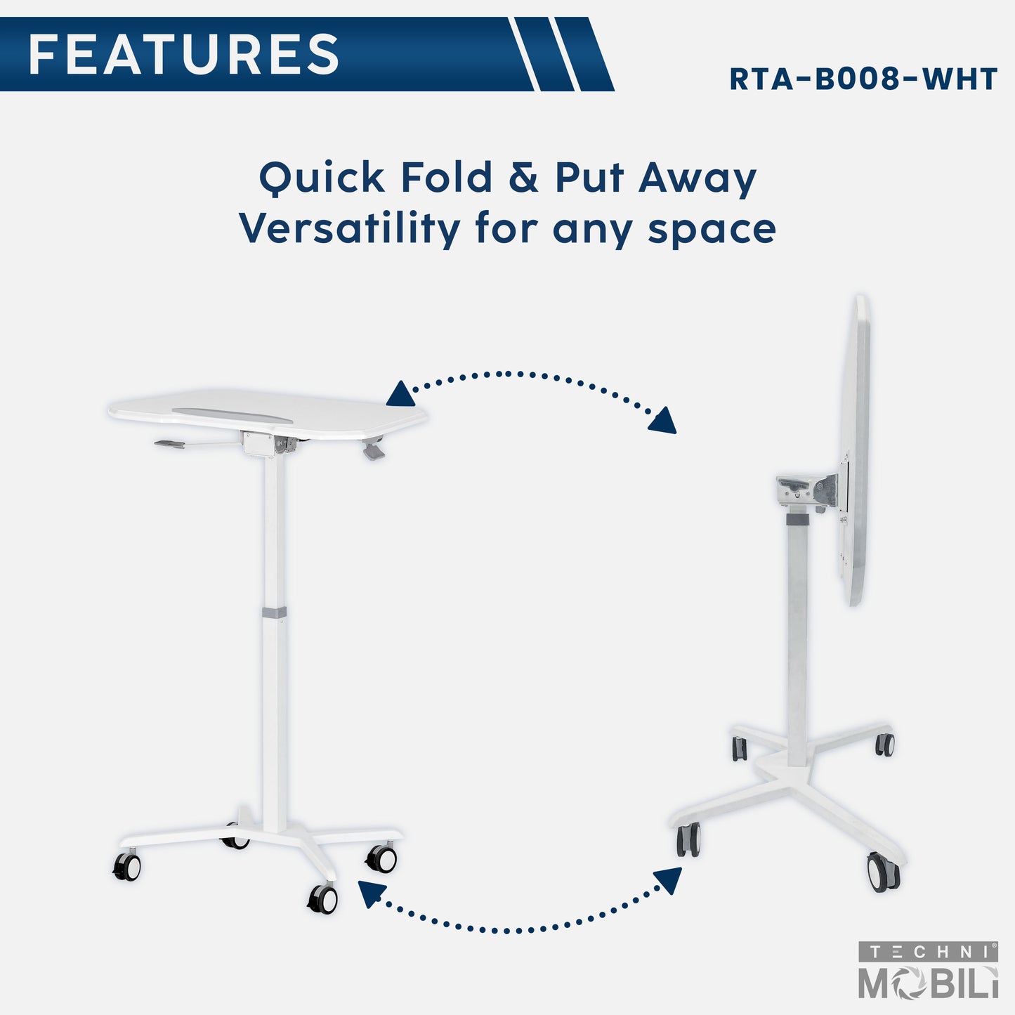 Mobile Laptop Computer Stand, Height Adjustable, Tiltable Tabletop