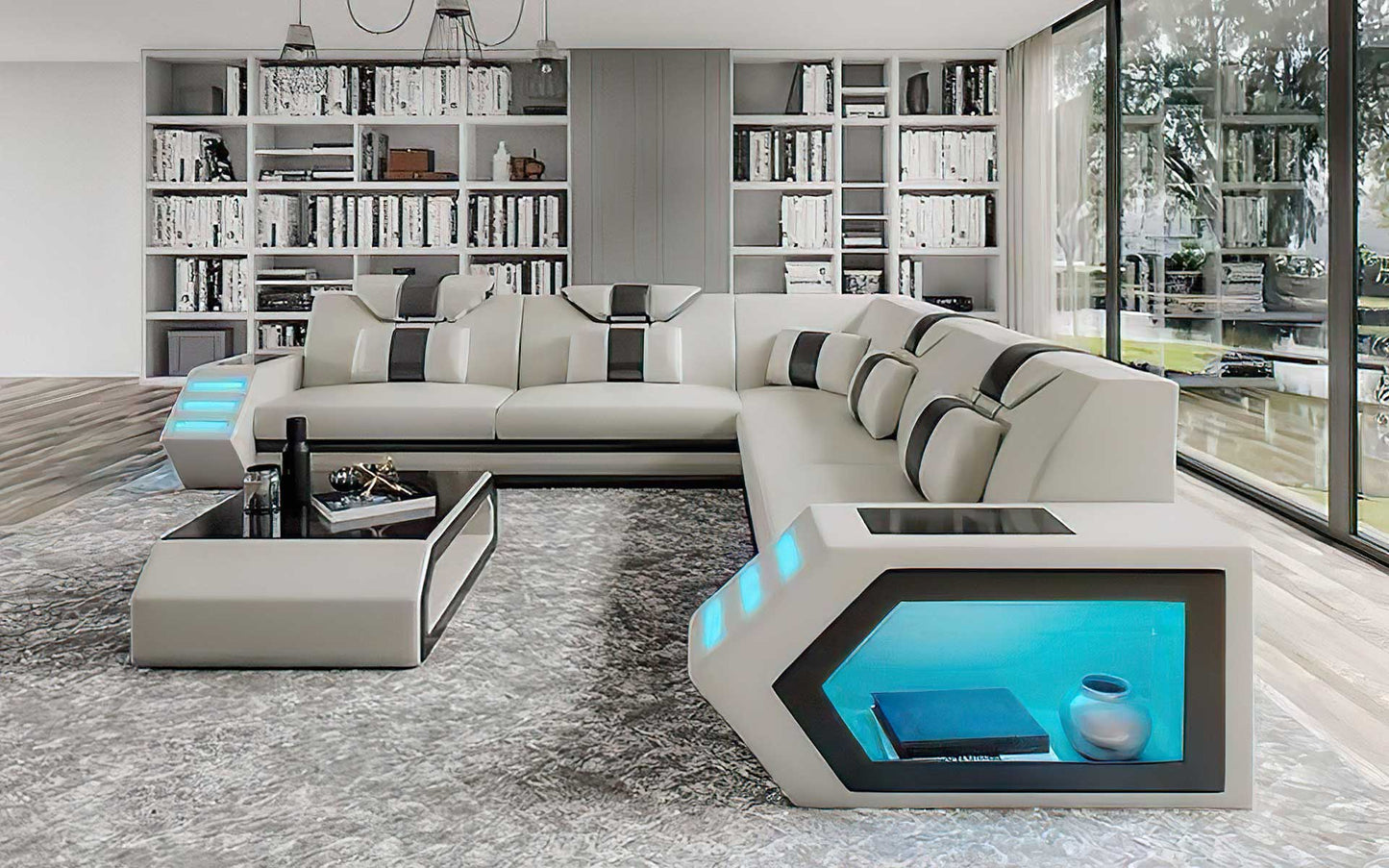Modern Leather Sectional with LED Light
