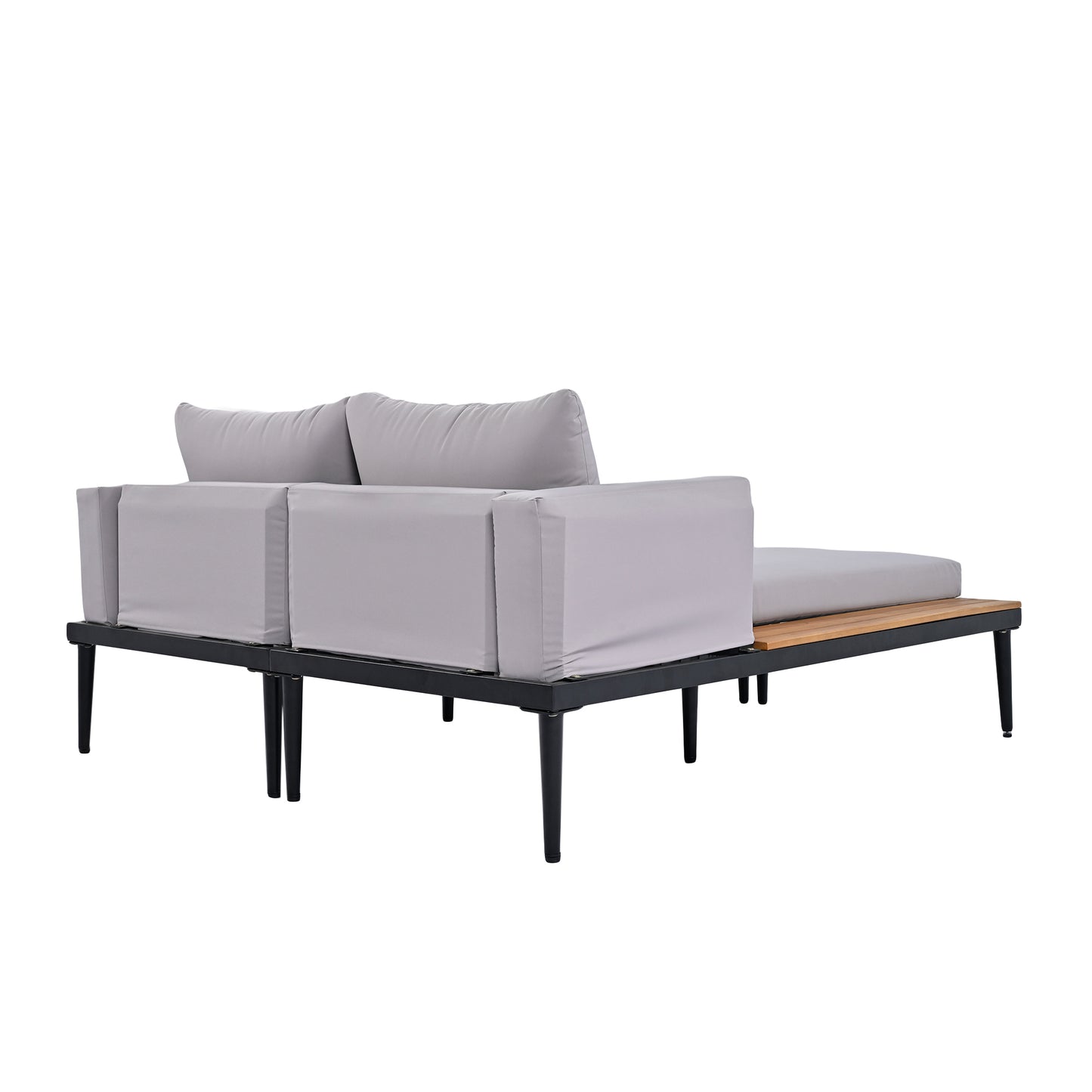 Outdoor Daybed Patio with Wood Topped Side Spaces for Drinks