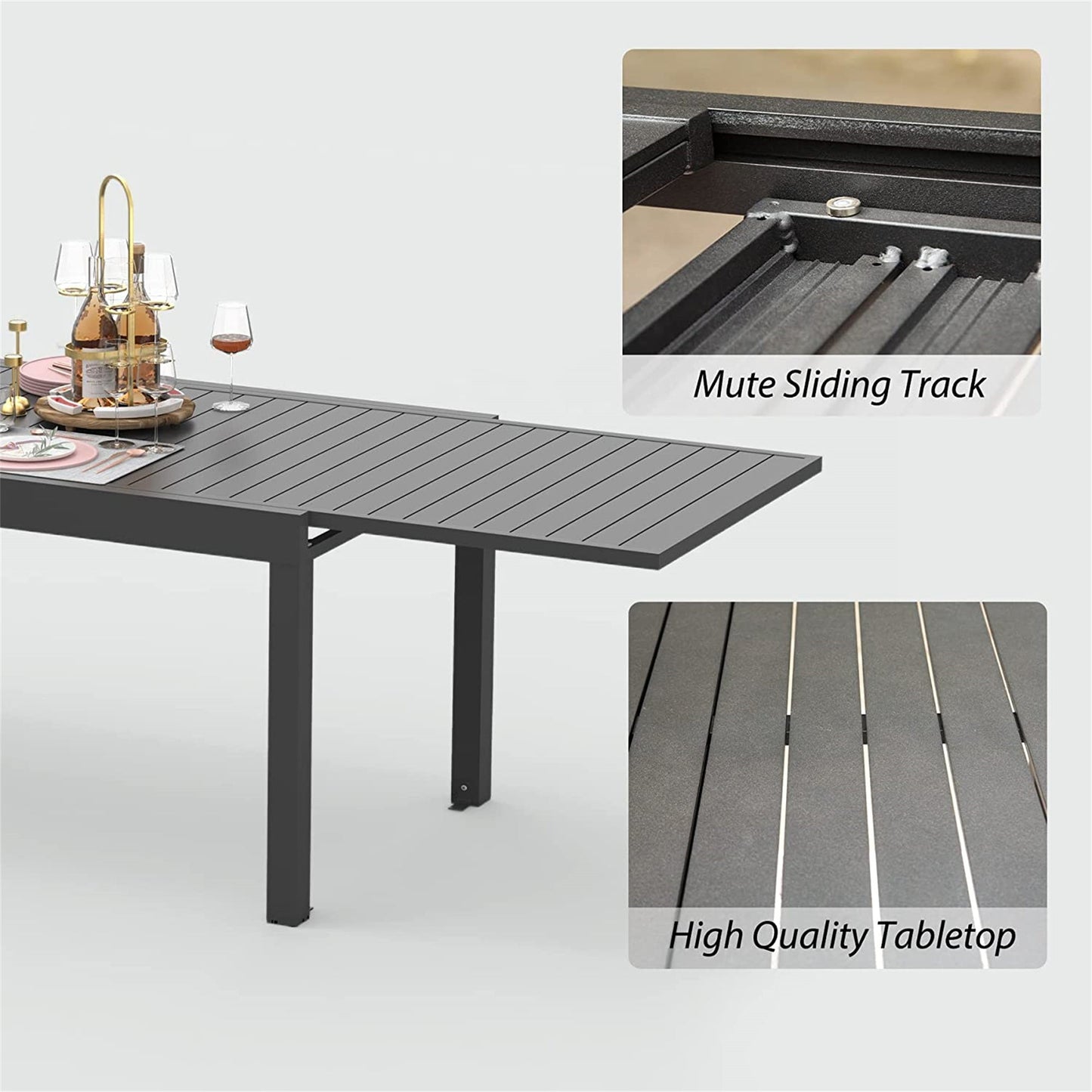 Patio Dining Expandable Table, Metal Aluminum Outdoor, for 6-8 Person