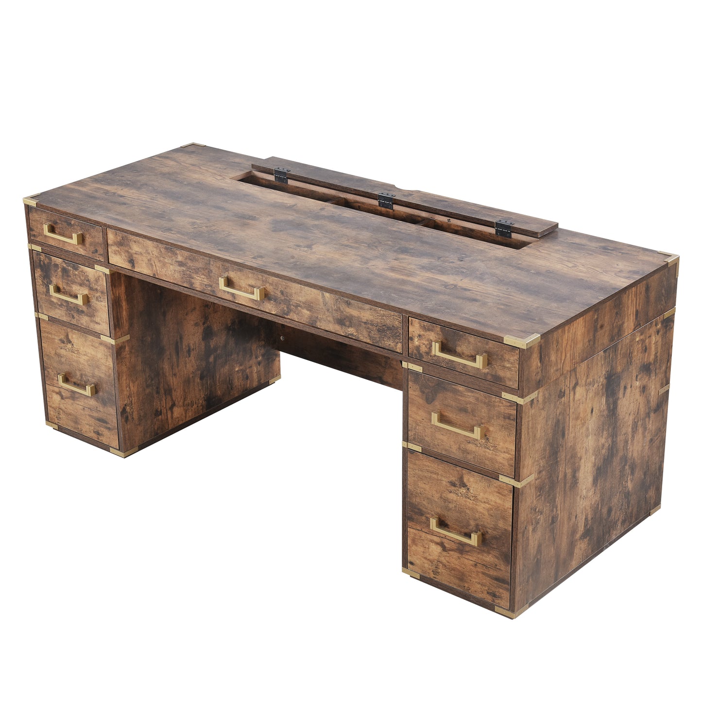Executive Desk Metal Edge with 2 file drawers, USB Ports and Outlets