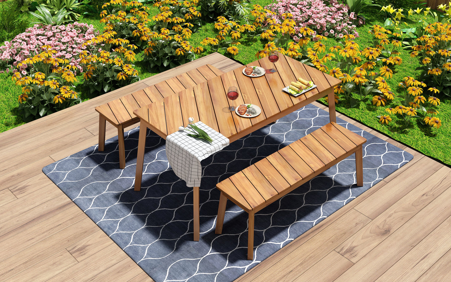 3 Pieces Acacia Wood Dining Set For Outdoor & Indoor Furniture