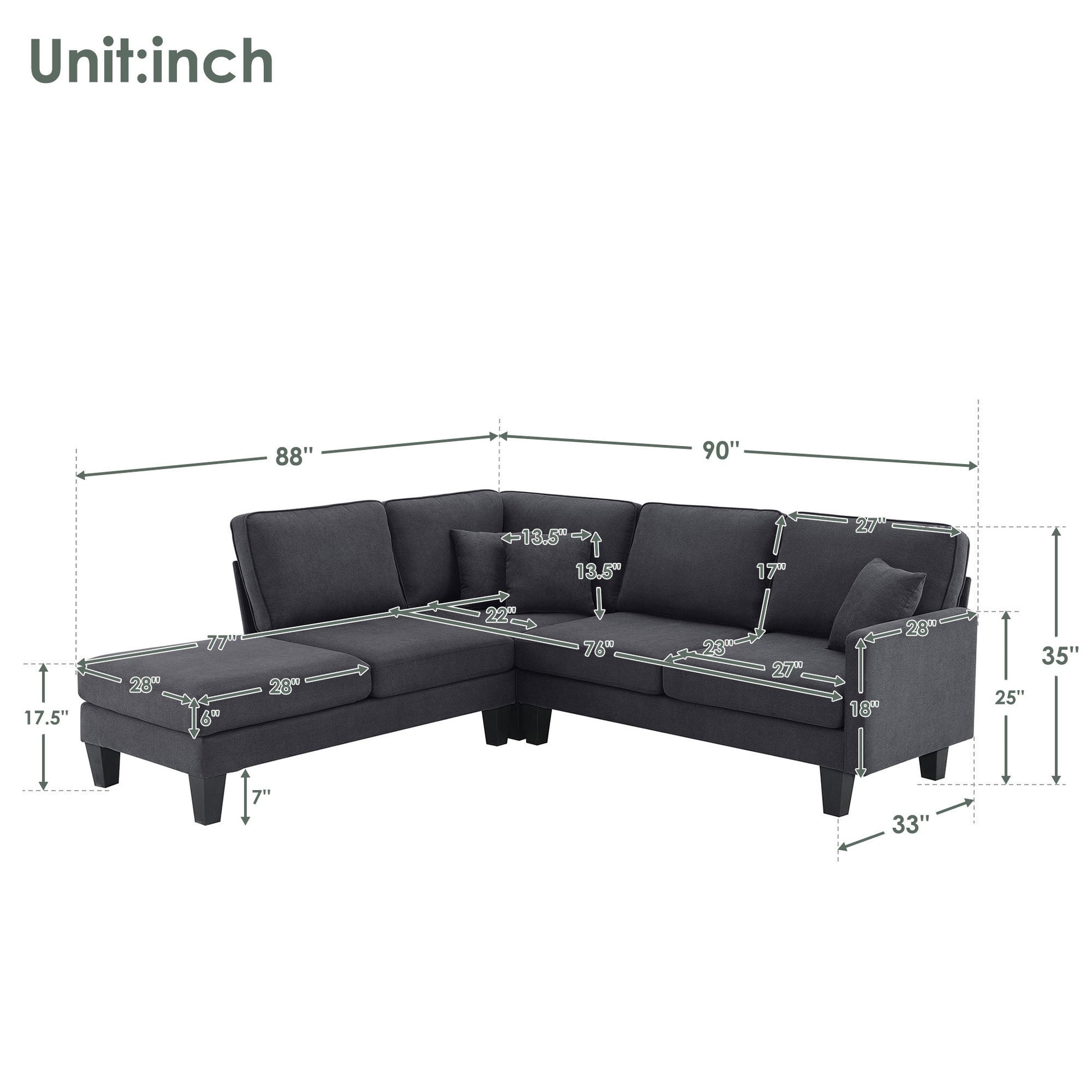 Terrycloth Sectional Sofa, 5-Seat Set, Chaise Lounge, L-Shape, Living Room, Grey