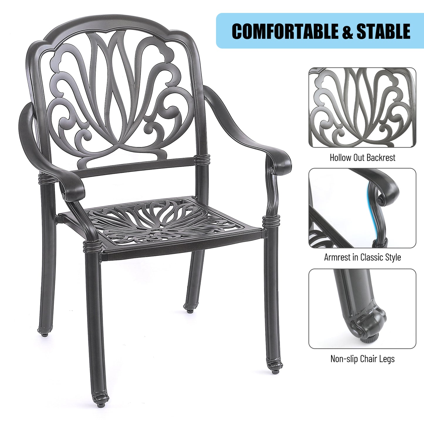 5PCS Outdoor Patio Furniture Dining Table Set All-Weather Cast Aluminum