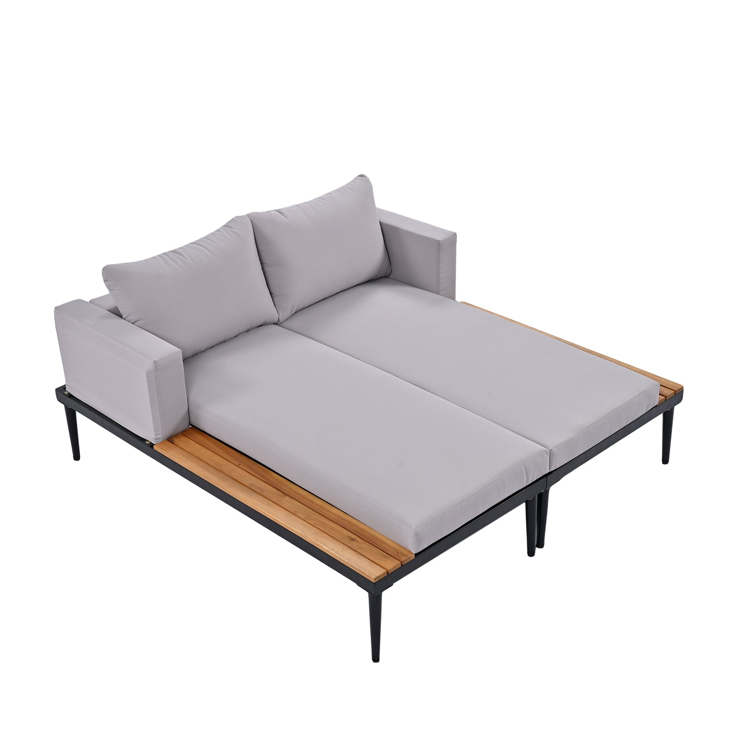 Outdoor Daybed Patio with Wood Topped Side Spaces for Drinks