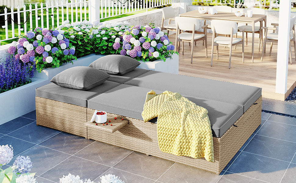 Outdoor Double Patio, Reclining Chairs, Adjustable Backrest Seat