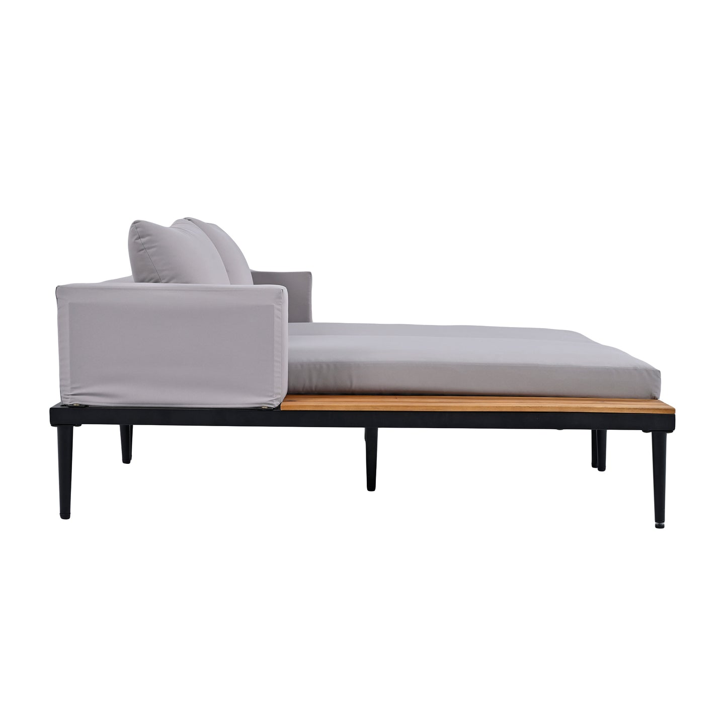 Outdoor Daybed Patio with Wood Topped Side Spaces for Drinks